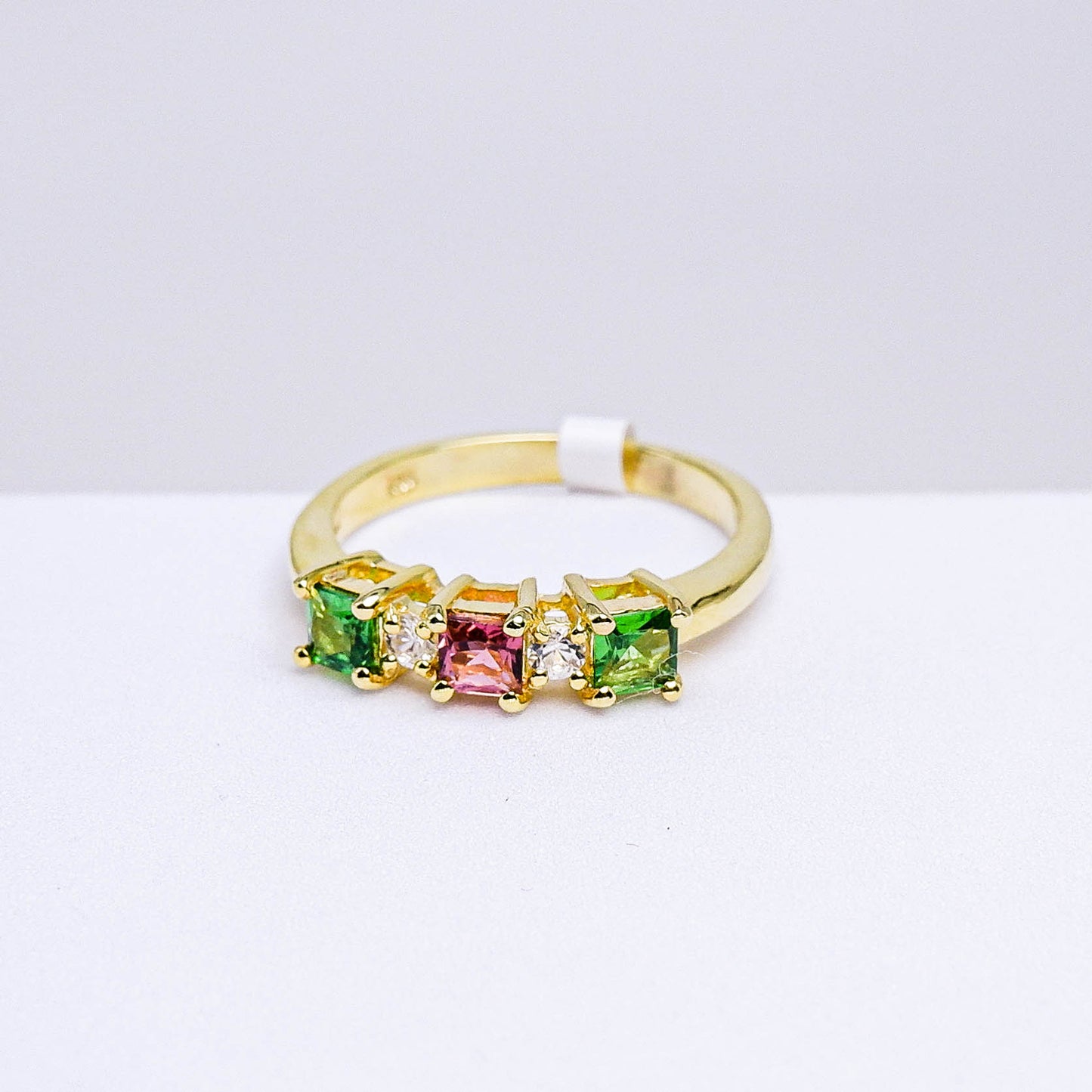 แหวนเงินแท้ 925 ฝังพลอย ทัวร์มาลีน (Tourmaline) + ซาโวไรท์ (Tsavorite) + เซอร์คอน (Zircon)