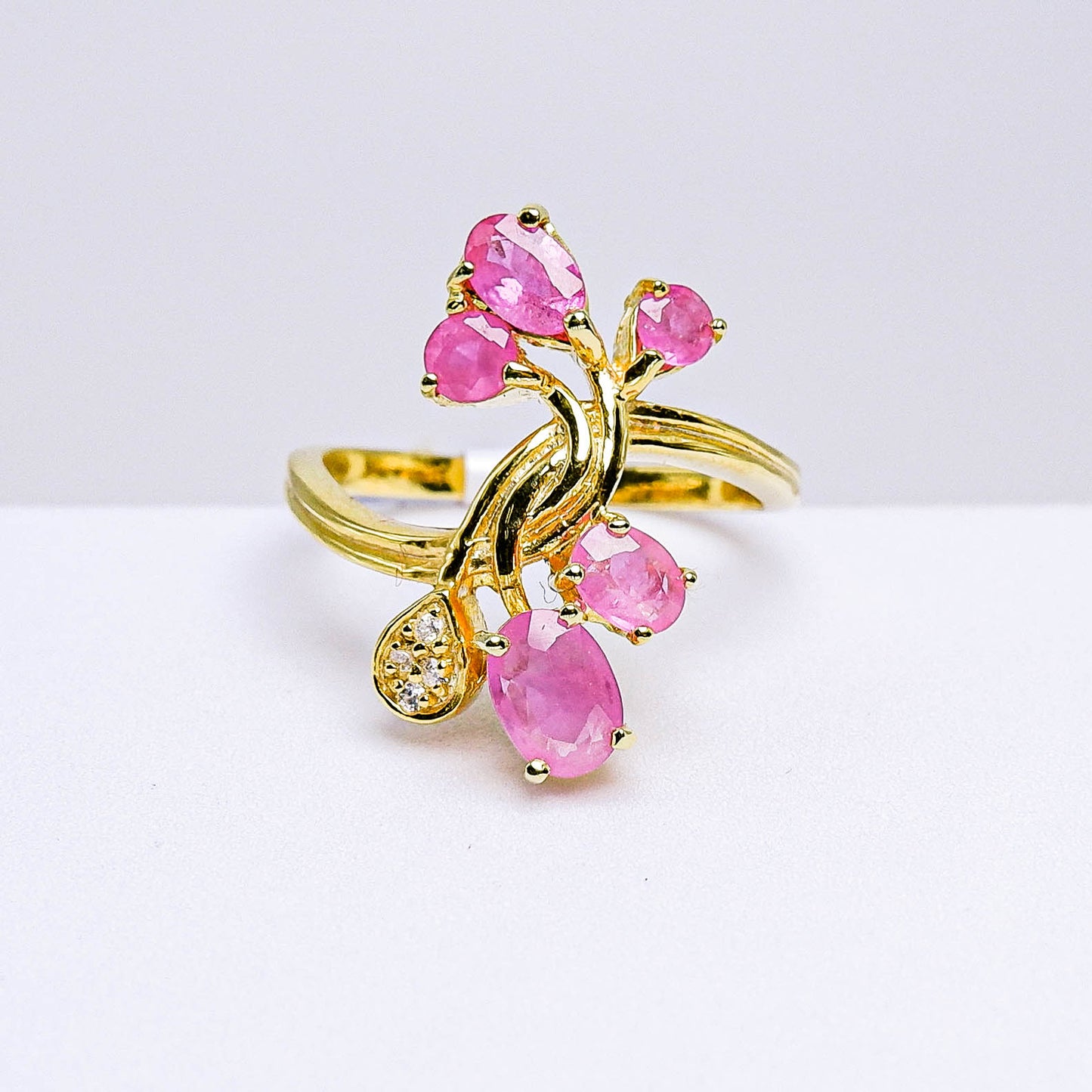 แหวนเงินแท้ 925 ฝังพลอย ทับทิม (Ruby) + เซอร์คอน (Zircon)