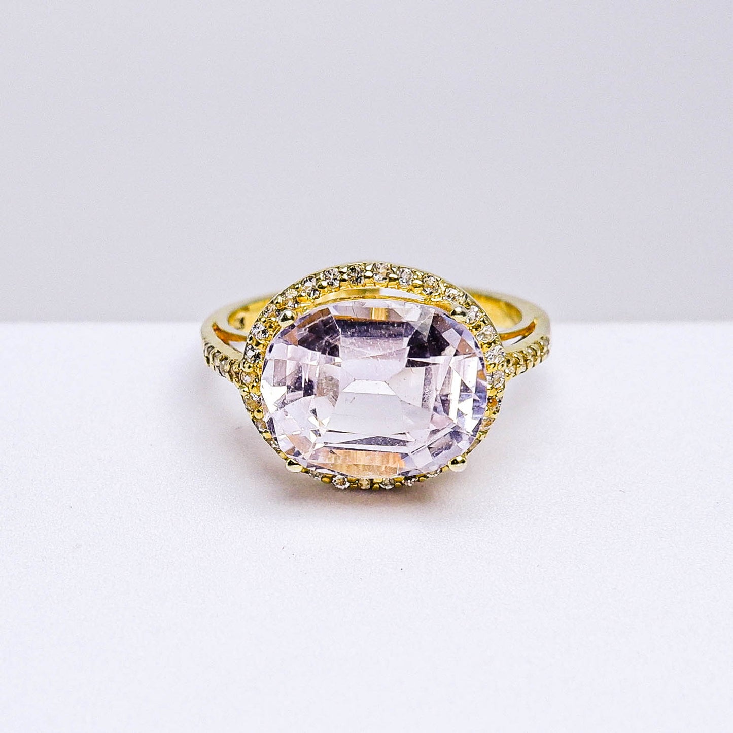 แหวนเงินแท้ 925 ฝังพลอย คูนไซส์ (Kunzite) + ไวท์โทพาส (whitetopaz)