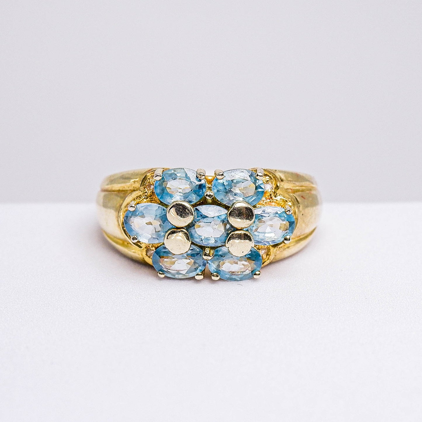 แหวนเงินแท้ 925 ฝังพลอย เพทายฟ้า (Blue Zircon) + ไวท์โทพาส (whitetopaz)