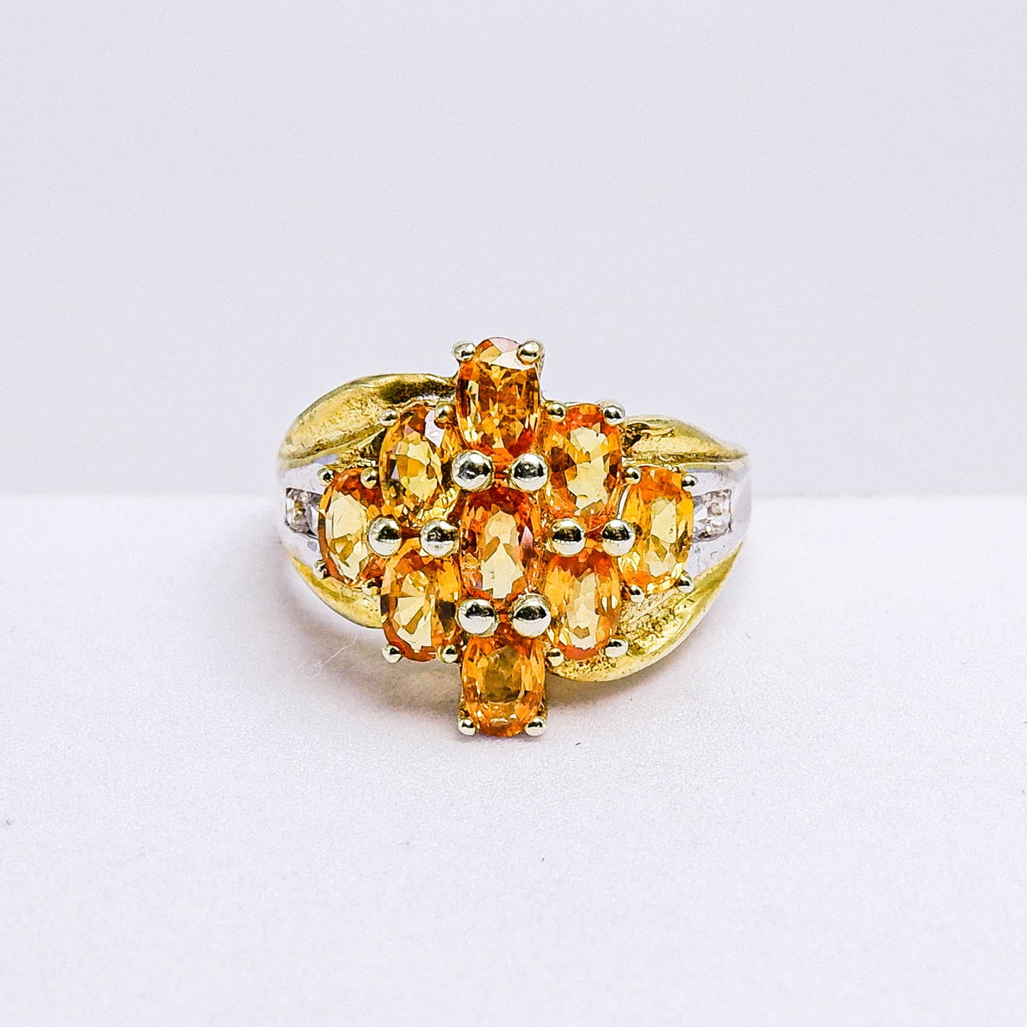 แหวนเงินแท้ 925 ฝังพลอย บุษราคัมบางกะจะ (Yellow Sapphire) + เซอร์คอน (Zircon)
