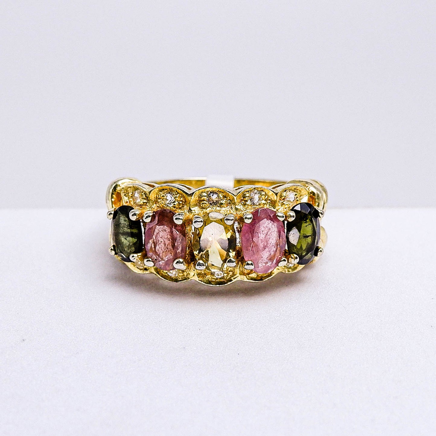 แหวนเงินแท้ 925 ฝังพลอย ทัวร์มาลีน (Tourmaline) + ไวท์โทพาส (whitetopaz)
