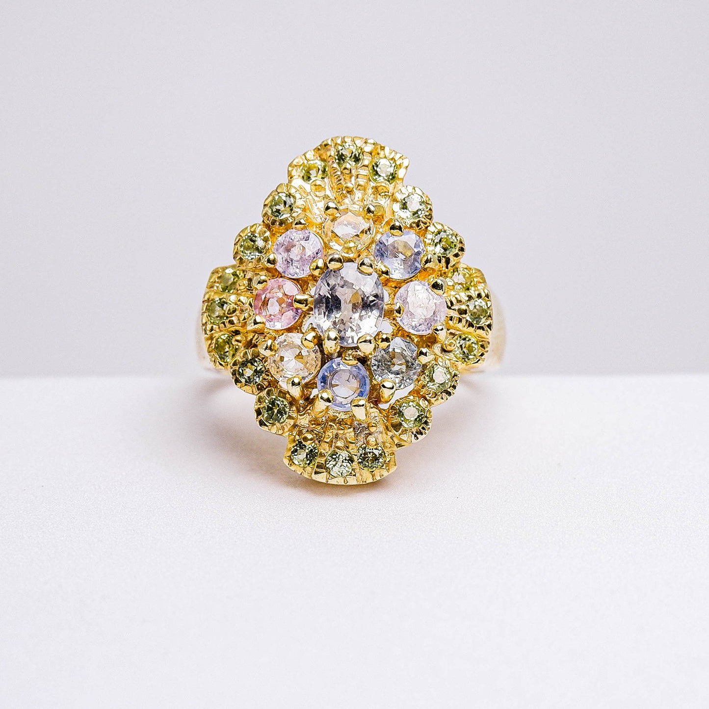แหวนเงินแท้ 925 ฝังพลอย แซฟไฟร์ศรีลังกา (Ceylon Sapphire) + เพอริดอท (Peridot)