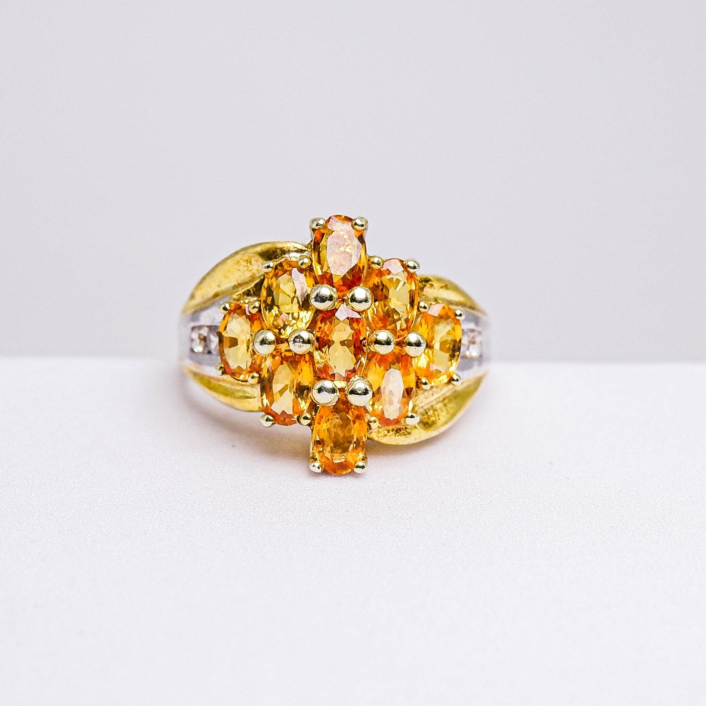 แหวนเงินแท้ 925 ฝังพลอย บุษราคัมบางกะจะ (Yellow Sapphire) + เซอร์คอน (Zircon)