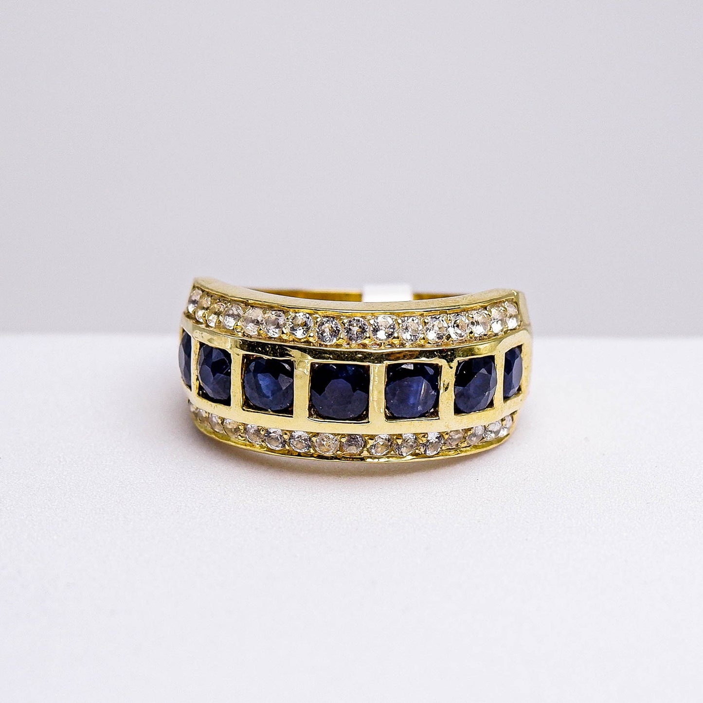 แหวนเงินแท้ 925 ฝังพลอย ไพลิน (Blue Sapphire) + ไวท์โทพาส (whitetopaz)