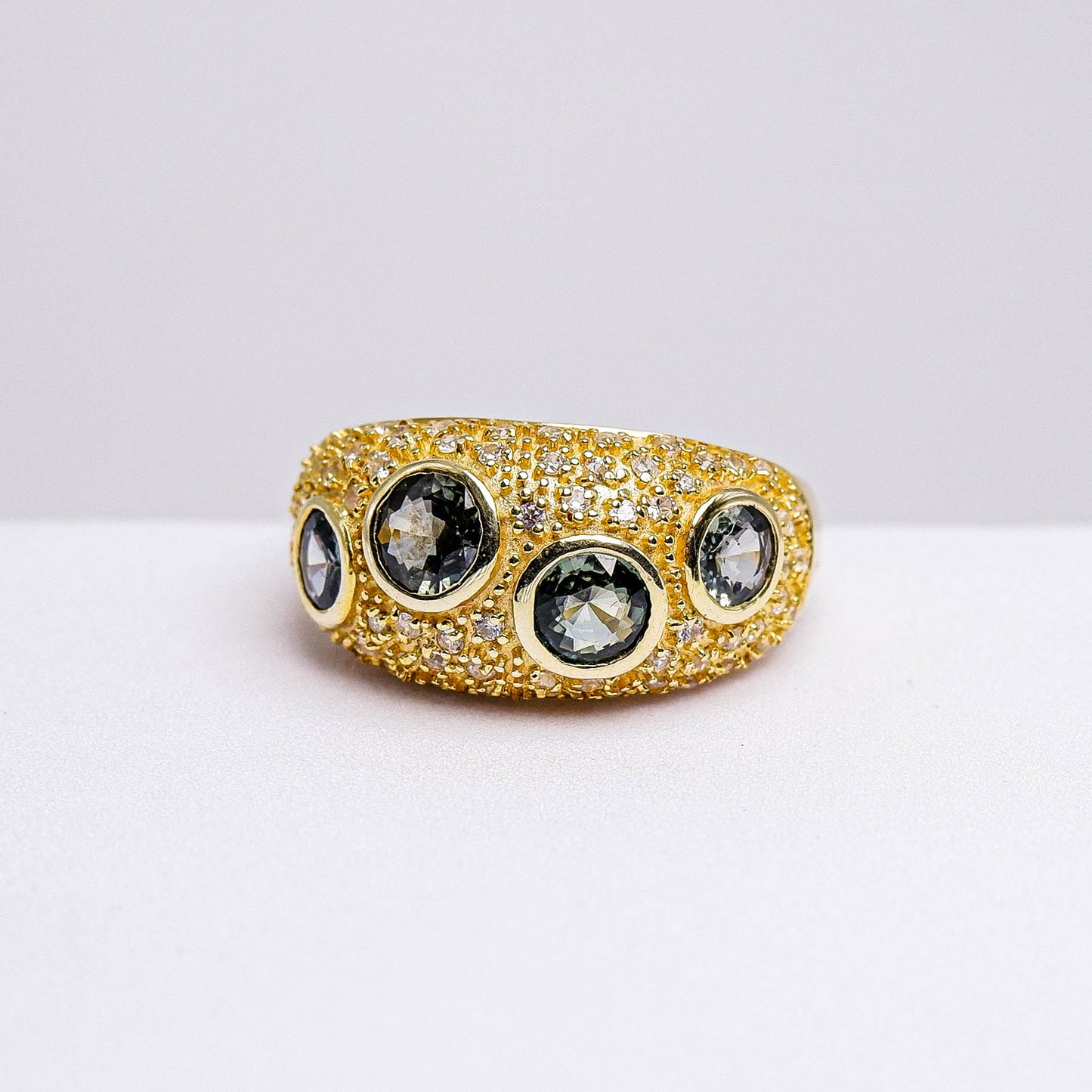 แหวนเงินแท้ 925 ฝังพลอย แซฟไฟร์แทนซาเนีย (ดิบ) (Songea Sapphire)(Unheated) + เซอร์คอน (Zircon)