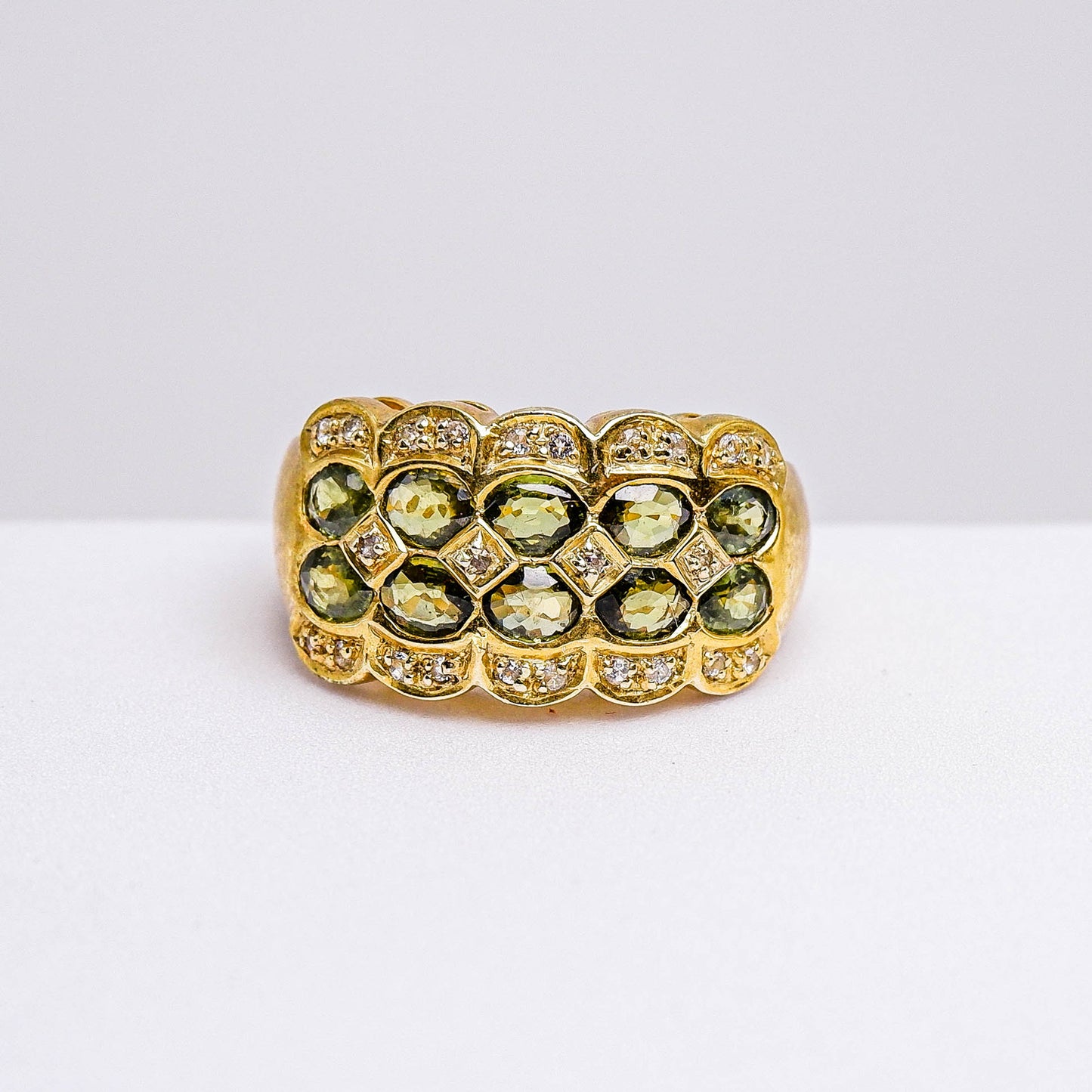 แหวนเงินแท้ 925 ฝังพลอย เขียวส่อง (green Sapphire) + ไวท์โทพาส (whitetopaz)
