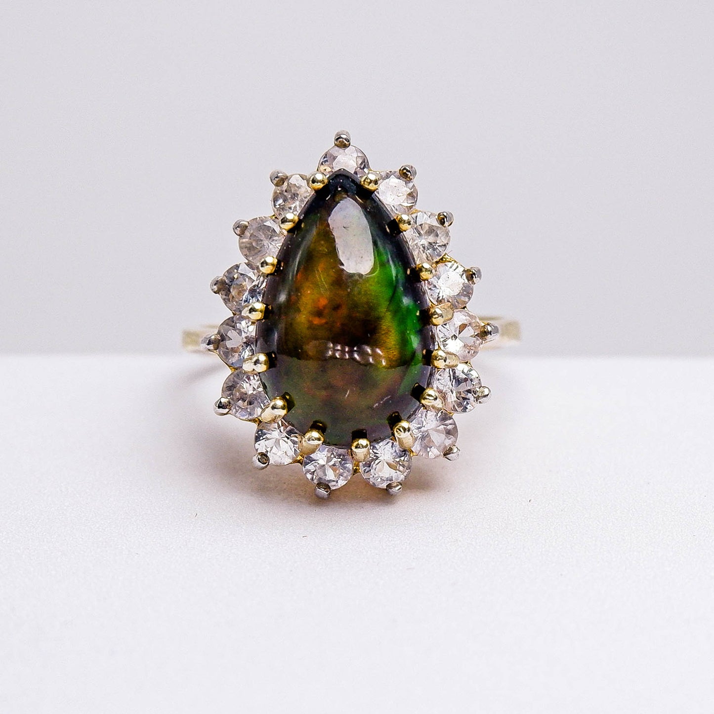 แหวนเงินแท้ 925 ฝังพลอย แบล็คโอปอล (Black Opal) + เซอร์คอน (Zircon)