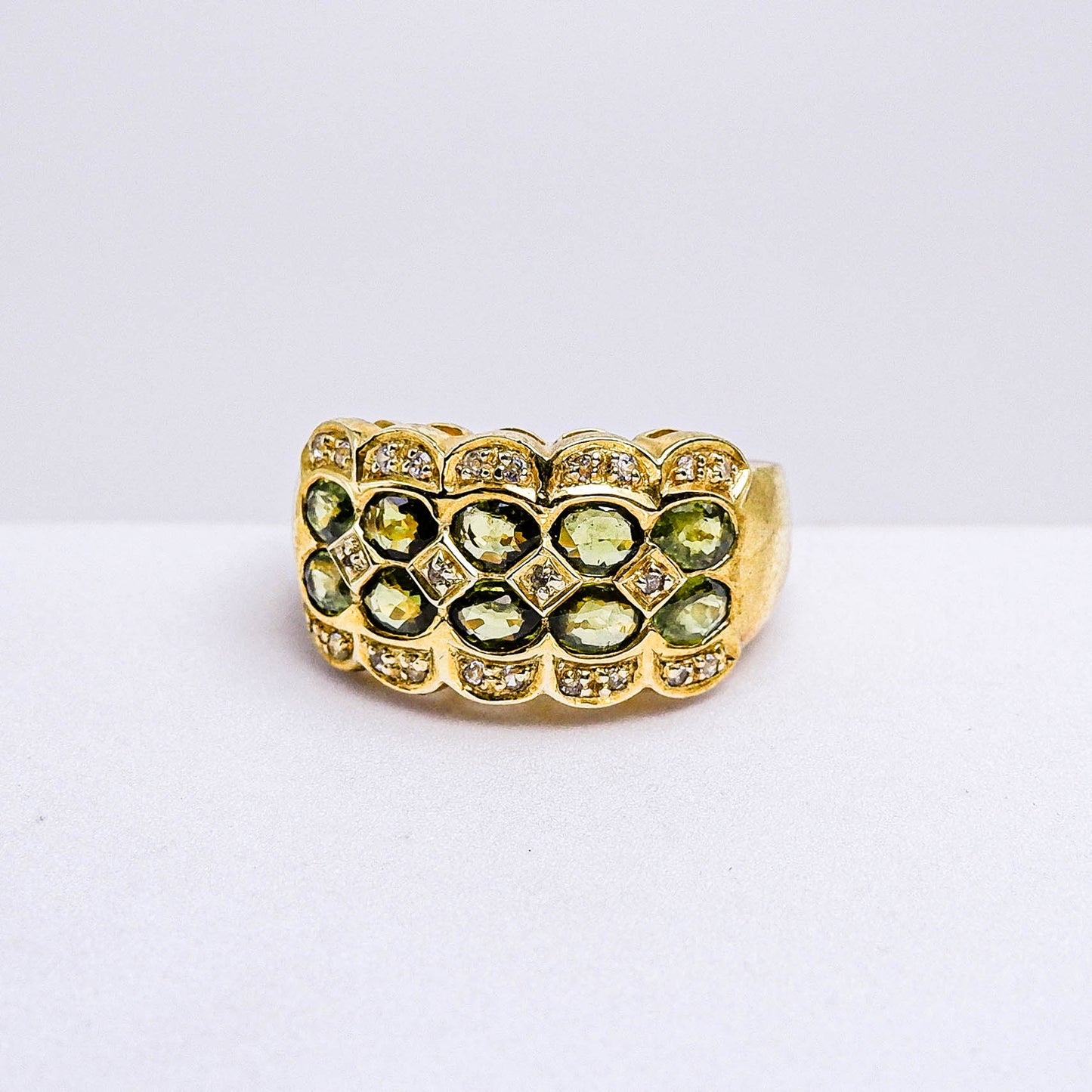 แหวนเงินแท้ 925 ฝังพลอย เขียวส่อง (green Sapphire) + ไวท์โทพาส (whitetopaz)