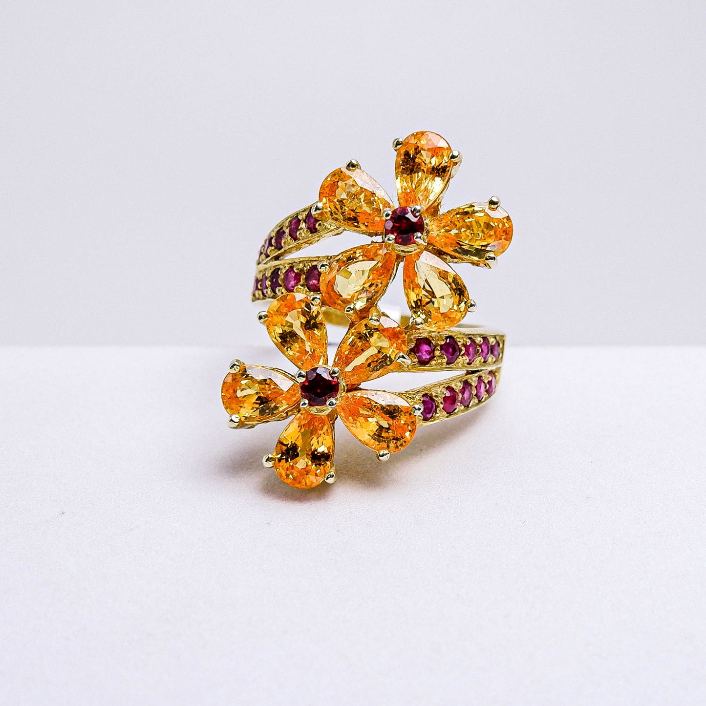 แหวนเงินแท้ 925 ฝังพลอย บุษราคัม(Yellow Sapphire)+แซฟไฟร์(Sapphire)+ทับทิมไทย(Siam Ruby)