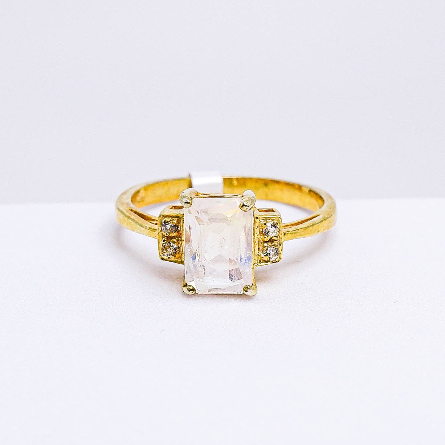 แหวนเงินแท้ 925 ฝังพลอย มูนสโตน (Moonstone) + ไวท์โทพาส (whitetopaz)