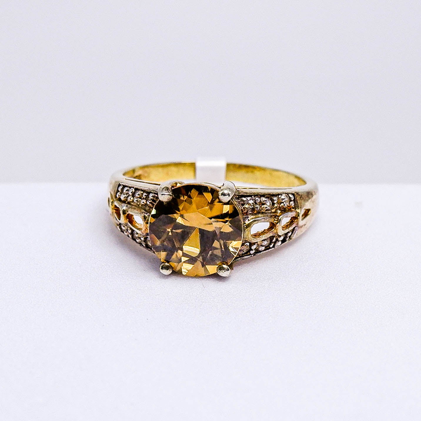 แหวนเงินแท้ 925 ฝังพลอย เพทาย (ดิบ) (Unheated Zircon) + ไวท์โทพาส (whitetopaz)