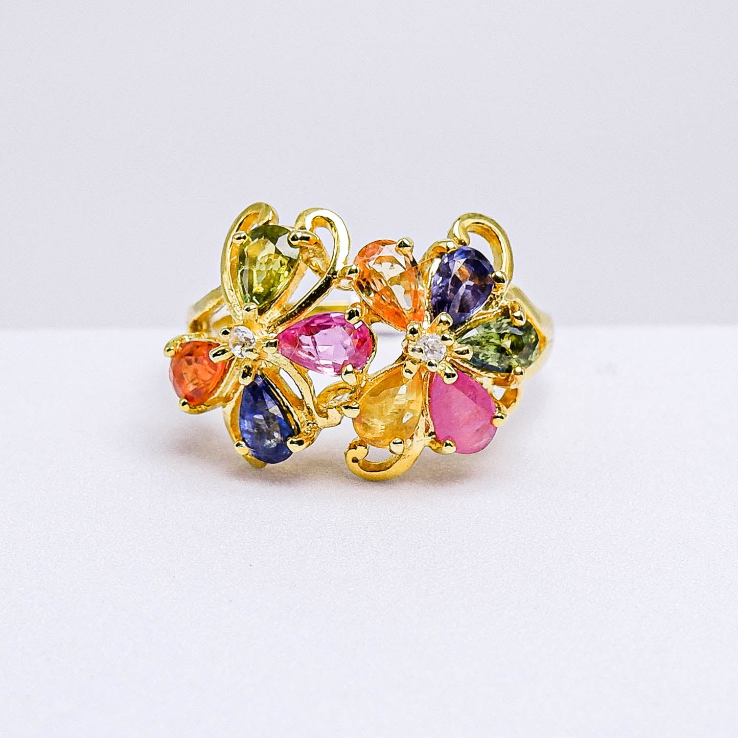 แหวนเงินแท้ 925 ฝังพลอย แฟนซีแซฟไฟร์ (Fancy Sapphire) + เซอร์คอน (Zircon)