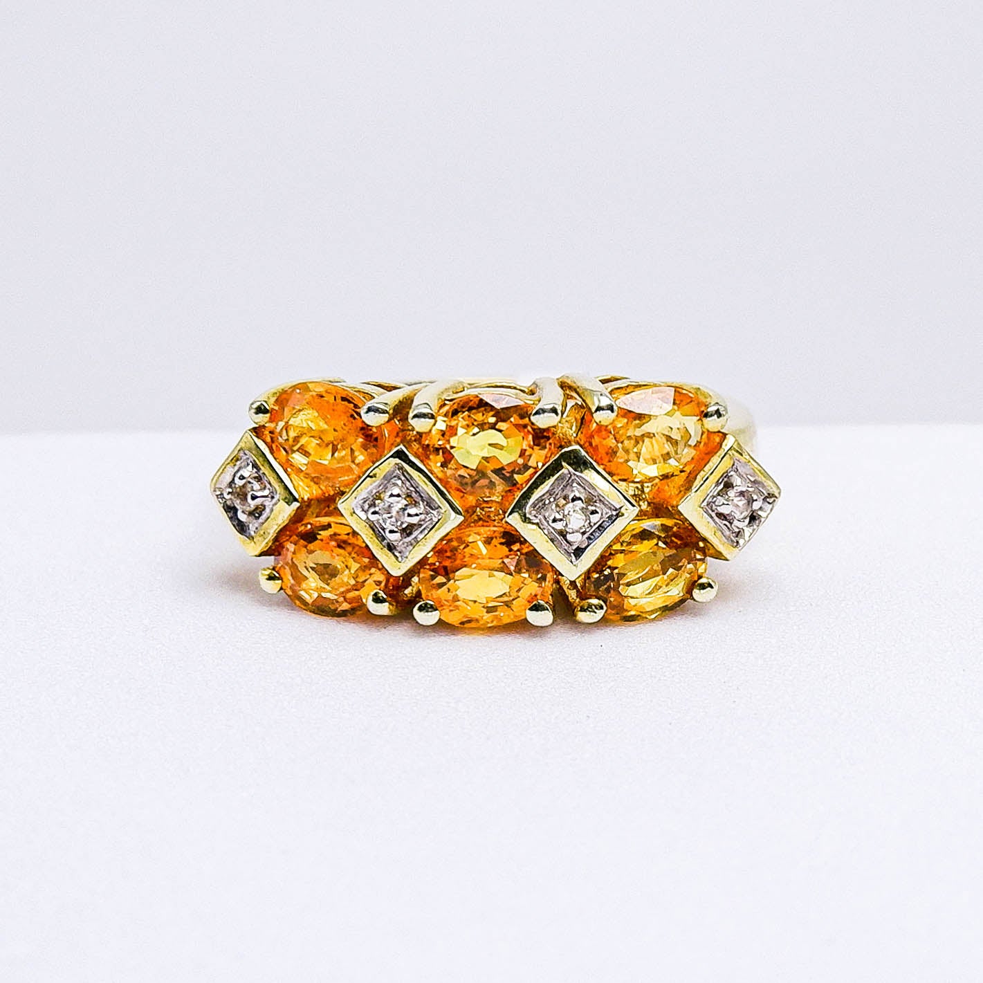 แหวนเงินแท้ 925 ฝังพลอย บุษราคัมบางกะจะ (Yellow Sapphire) + เซอร์คอน (Zircon)