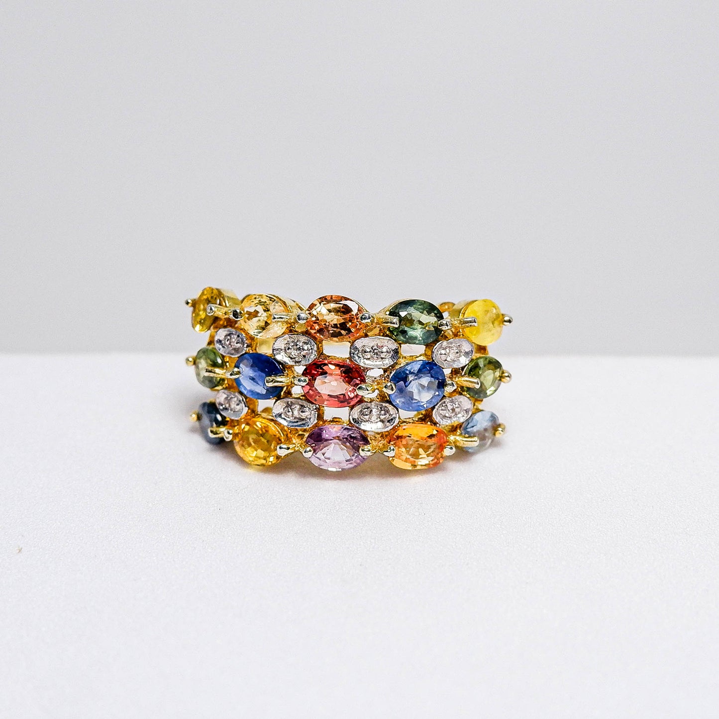 แหวนเงินแท้ 925 ฝังพลอย เขียวส่อง(greensapphire)+ไพลิน(Blue Sapphire)+บุษราคัมบางกะจะ(Yellow Sapphire)+แฟนซีแซฟไฟร์(Fancy Sapphire)+เซอร์คอน(Zircon)