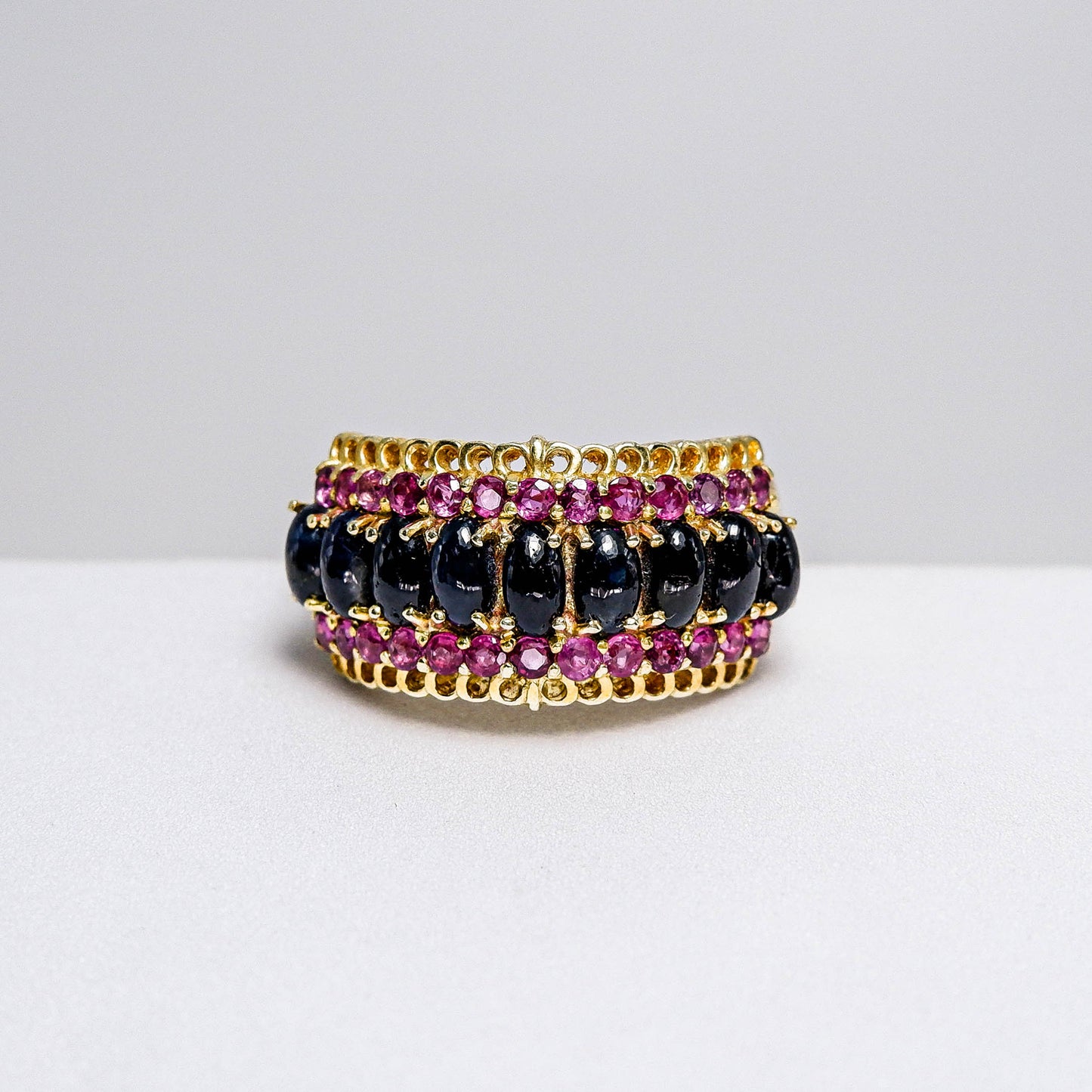 แหวนเงินแท้ 925 ฝังพลอย ไพลิน (Blue Sapphire) + ทับทิมไทย (Siam Ruby)