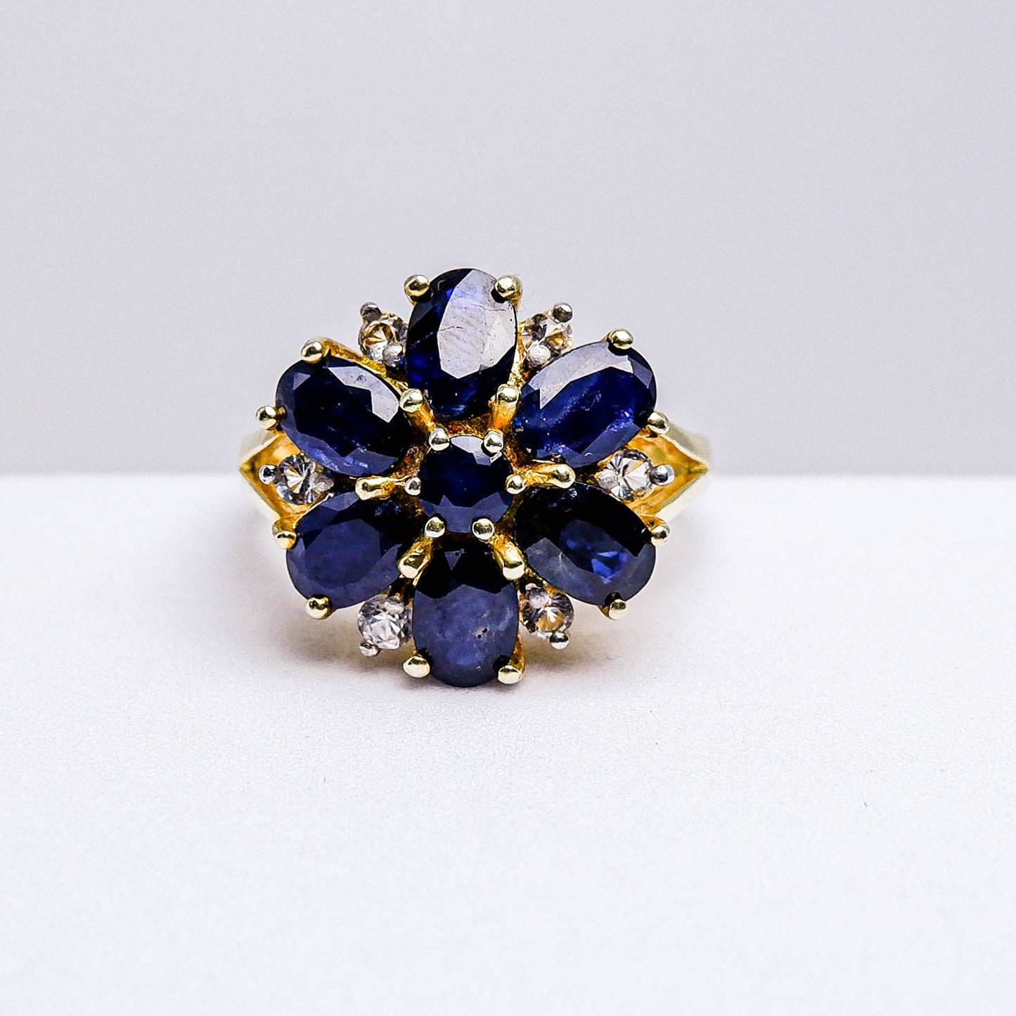 แหวนเงินแท้ 925 ฝังพลอย ไพลิน (Blue Sapphire) + ไวท์โทพาส (whitetopaz)