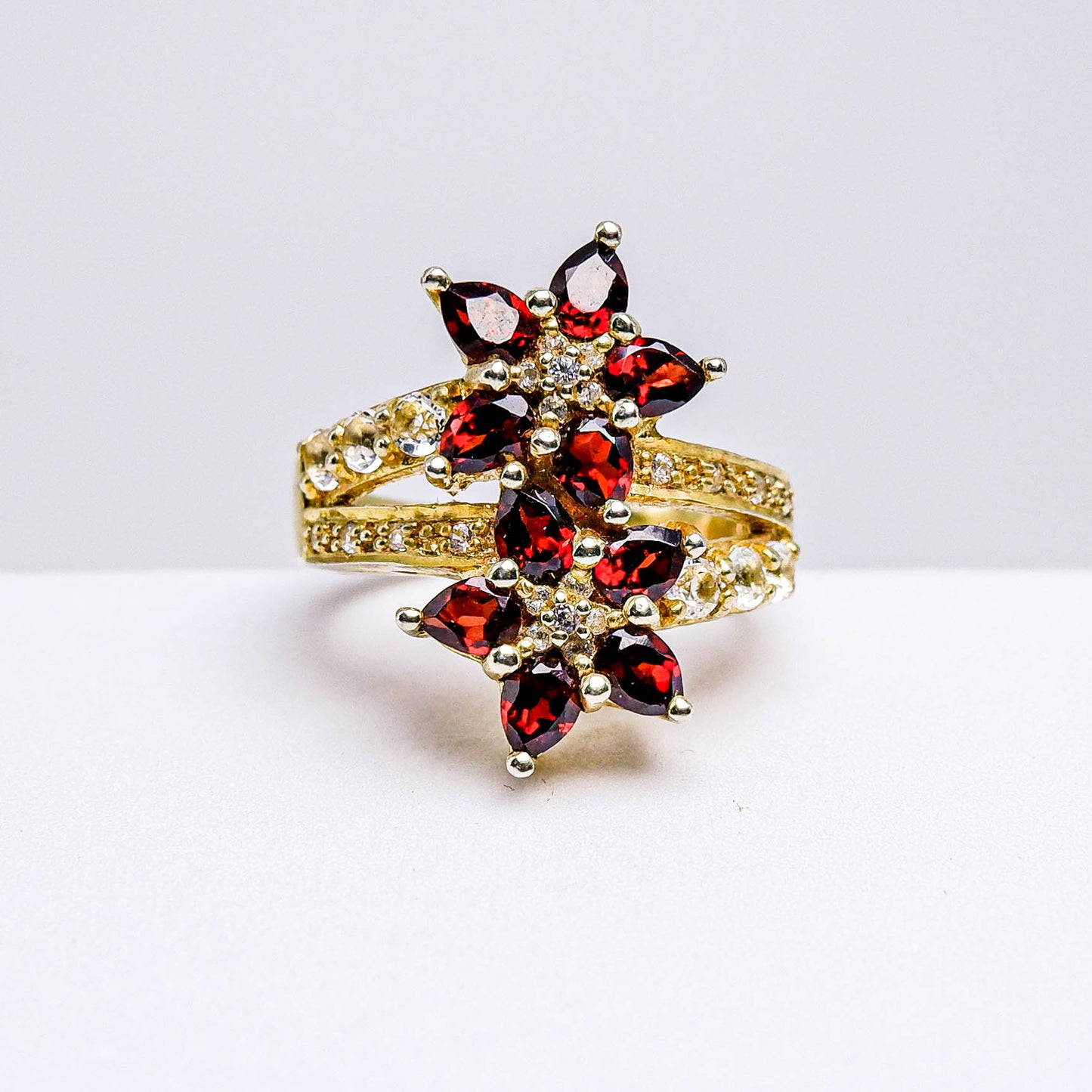 แหวนเงินแท้ 925 ฝังพลอย โกเมน (Garnet) + โทพาส (topaz)