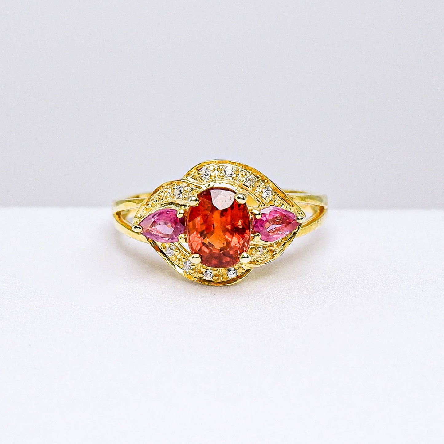 แหวนเงินแท้ 925 ฝังพลอย สเปสซาไทท์(Spessartite Garnet)+แซฟไฟร์ไทย(Thai Sapphire)+เซอร์คอน(Zircon)