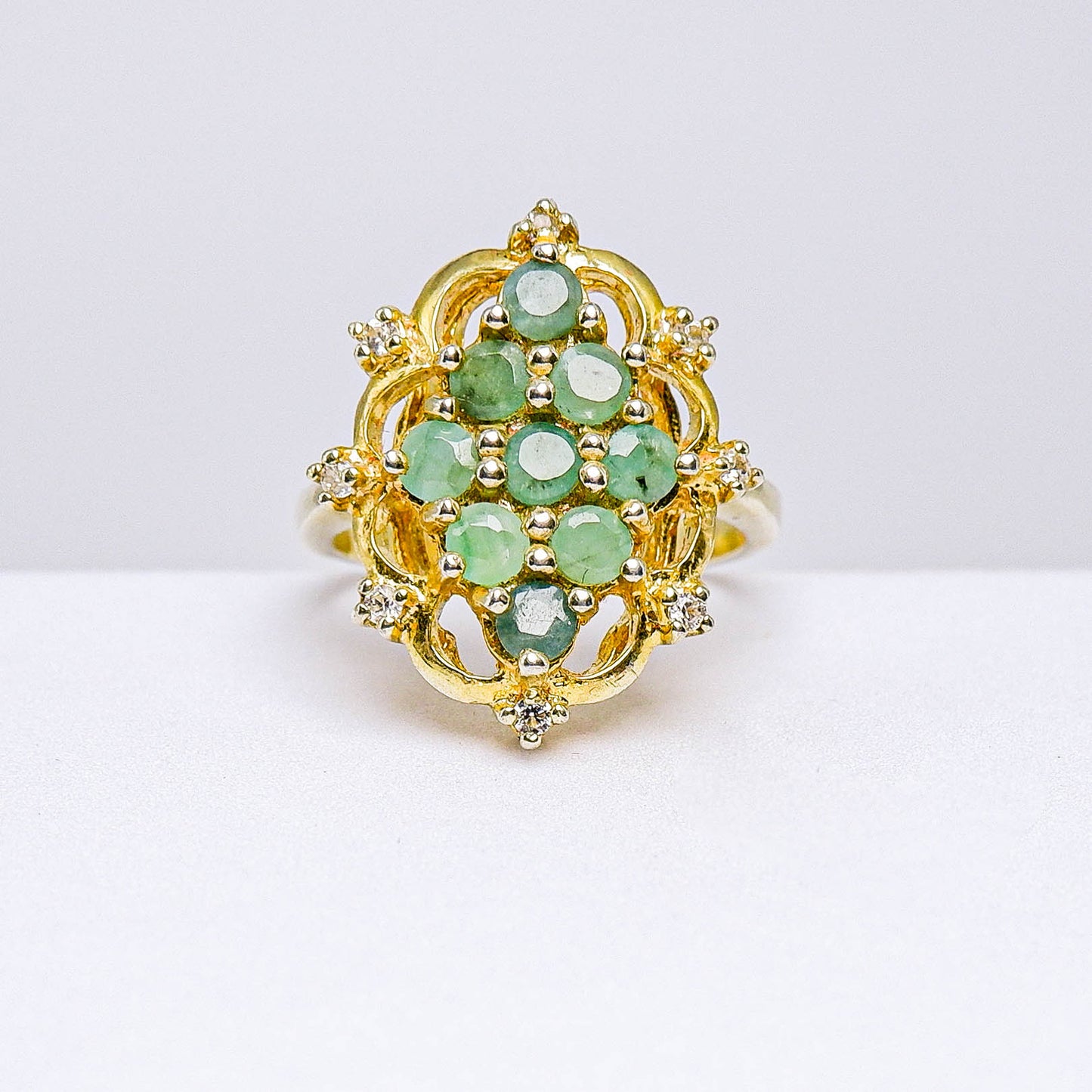 แหวนเงินแท้ 925 ฝังพลอย มรกต (Emerald cut) + เซอร์คอน (Zircon)