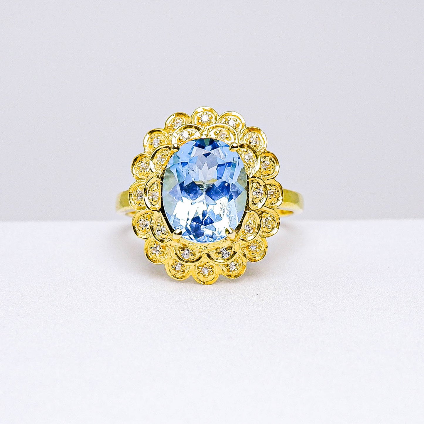 แหวนเงินแท้ 925 ฝังพลอย บลูโทพาส (Blue Topaz) + เซอร์คอน (Zircon)
