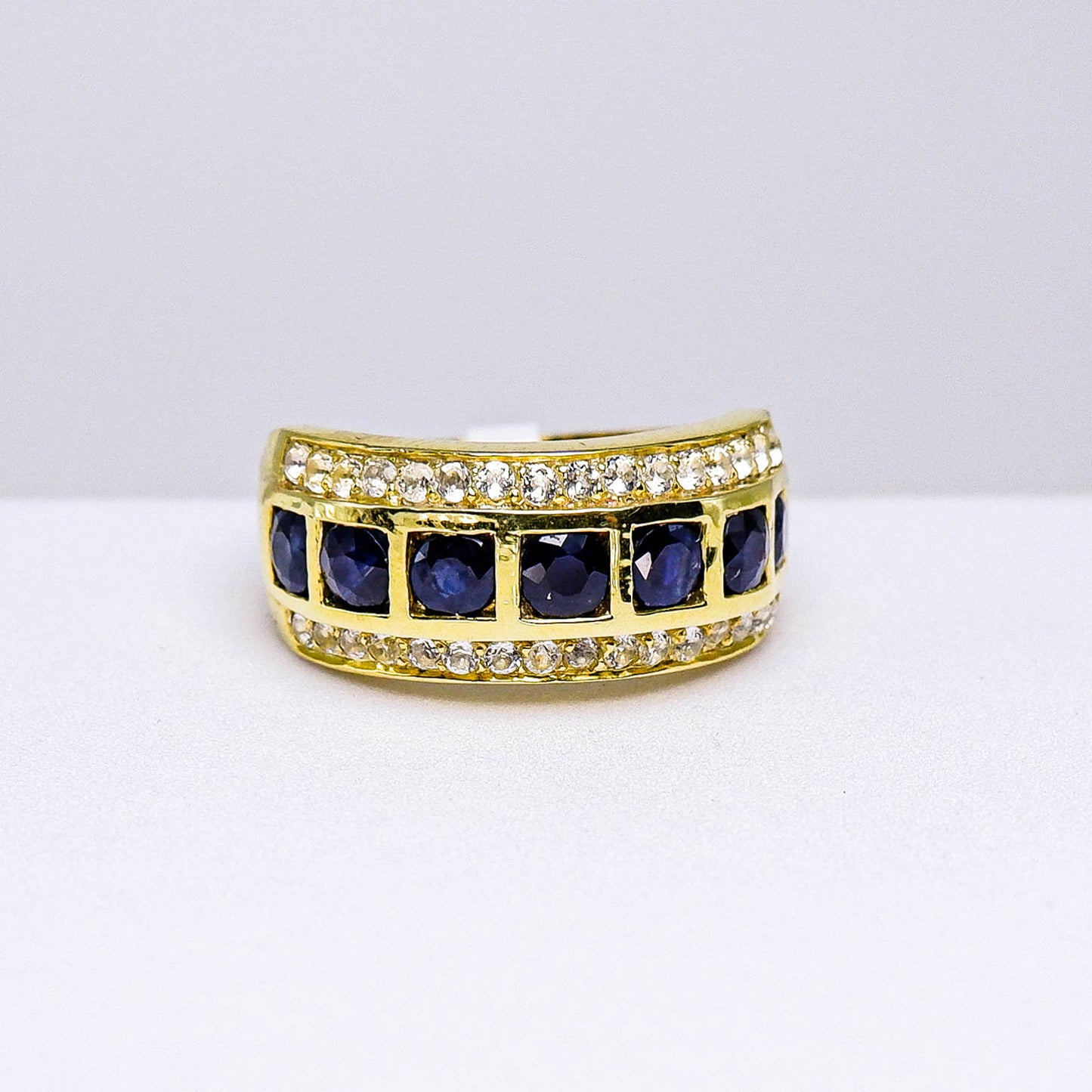 แหวนเงินแท้ 925 ฝังพลอย ไพลิน (Blue Sapphire) + ไวท์โทพาส (whitetopaz)