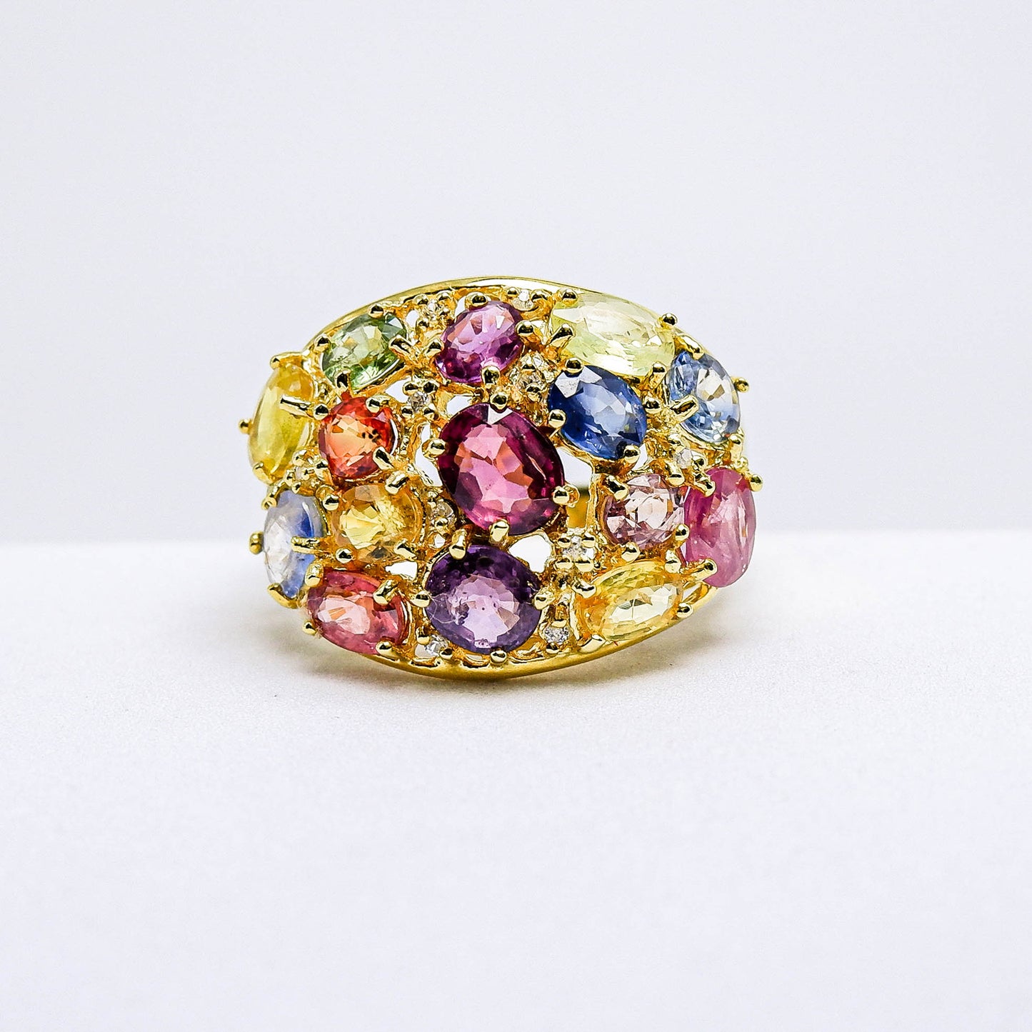 แหวนเงินแท้ 925 ฝังพลอย แฟนซีแซฟไฟร์ (Fancy Sapphire) + เซอร์คอน (Zircon)