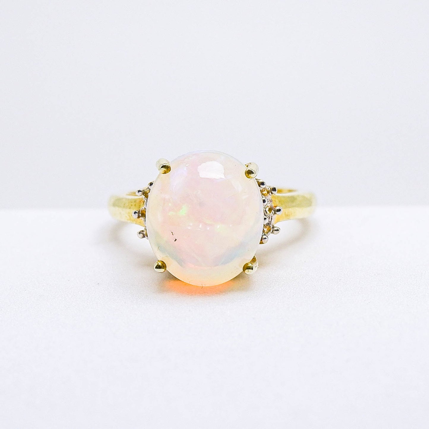 แหวนเงินแท้ 925 ฝังพลอย โอปอล (Opal) + ไวท์โทพาส (whitetopaz)