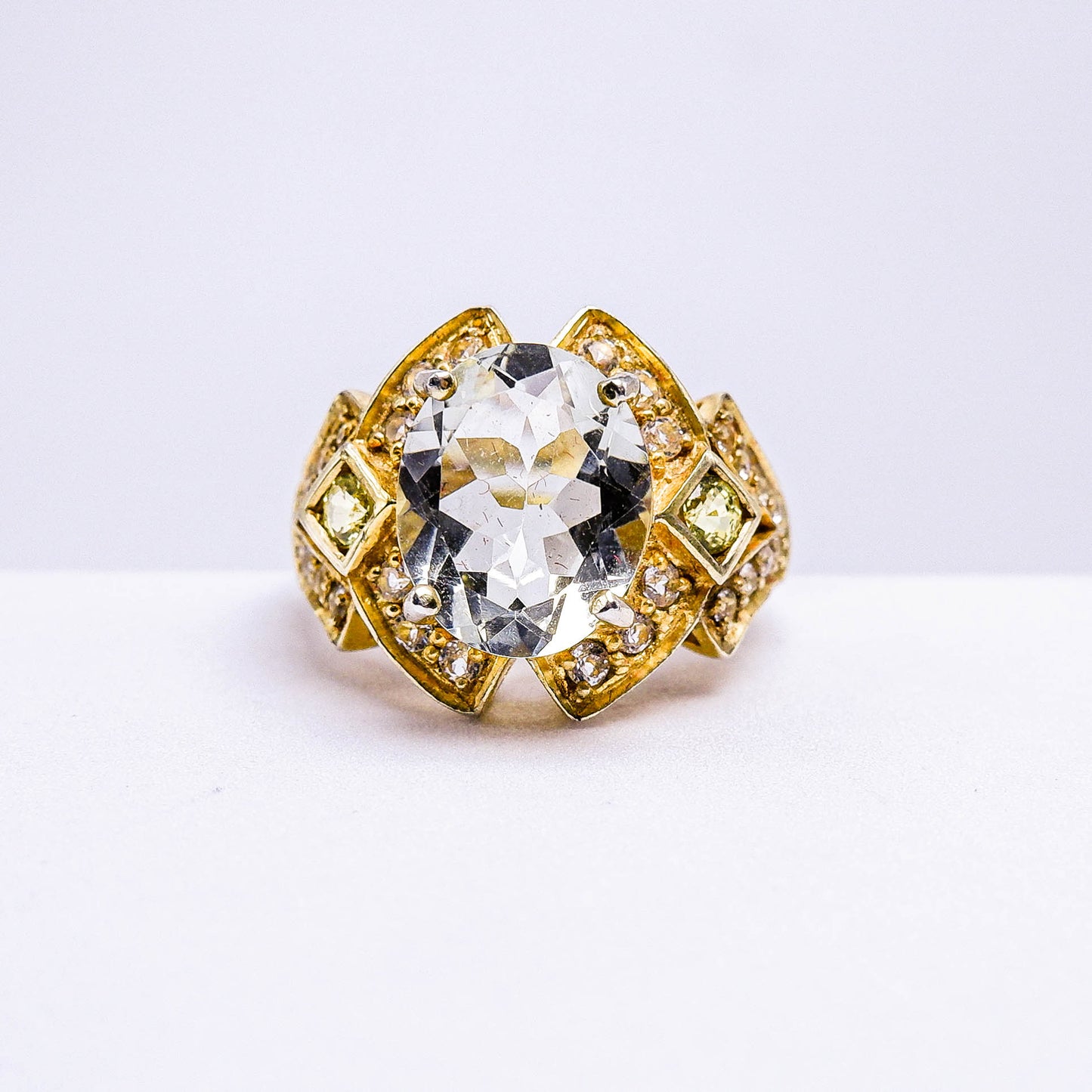 แหวนเงินแท้ 925 ฝังพลอย กรีนอเมทิสต์ (Green Amethyst)+แซฟไฟร์ (Sapphire)+ไวท์โทพาส (whitetopaz)
