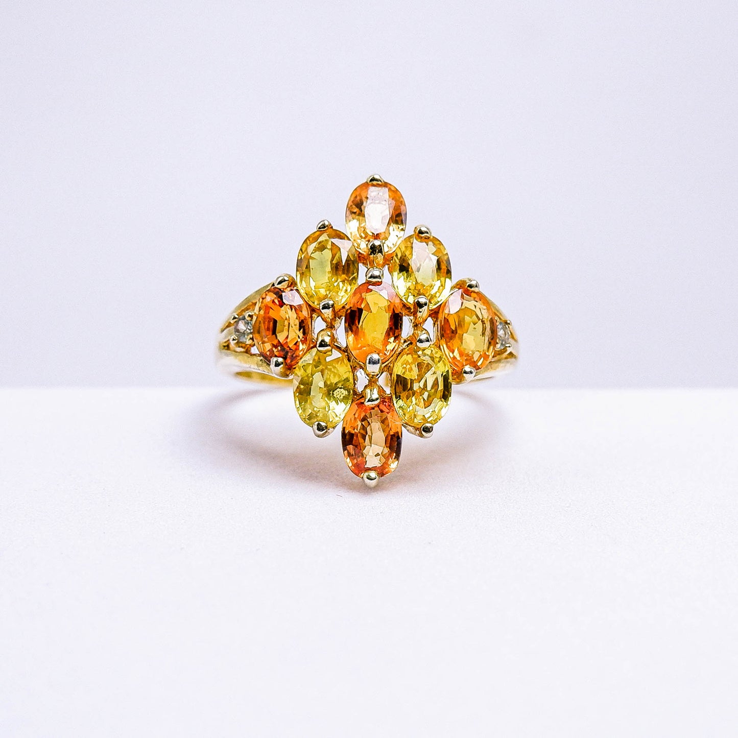 แหวนเงินแท้ 925 ฝังพลอย บุษราคัมบางกะจะ (Yellow Sapphire) + แฟนซีแซฟไฟร์ (Fancy Sapphire)