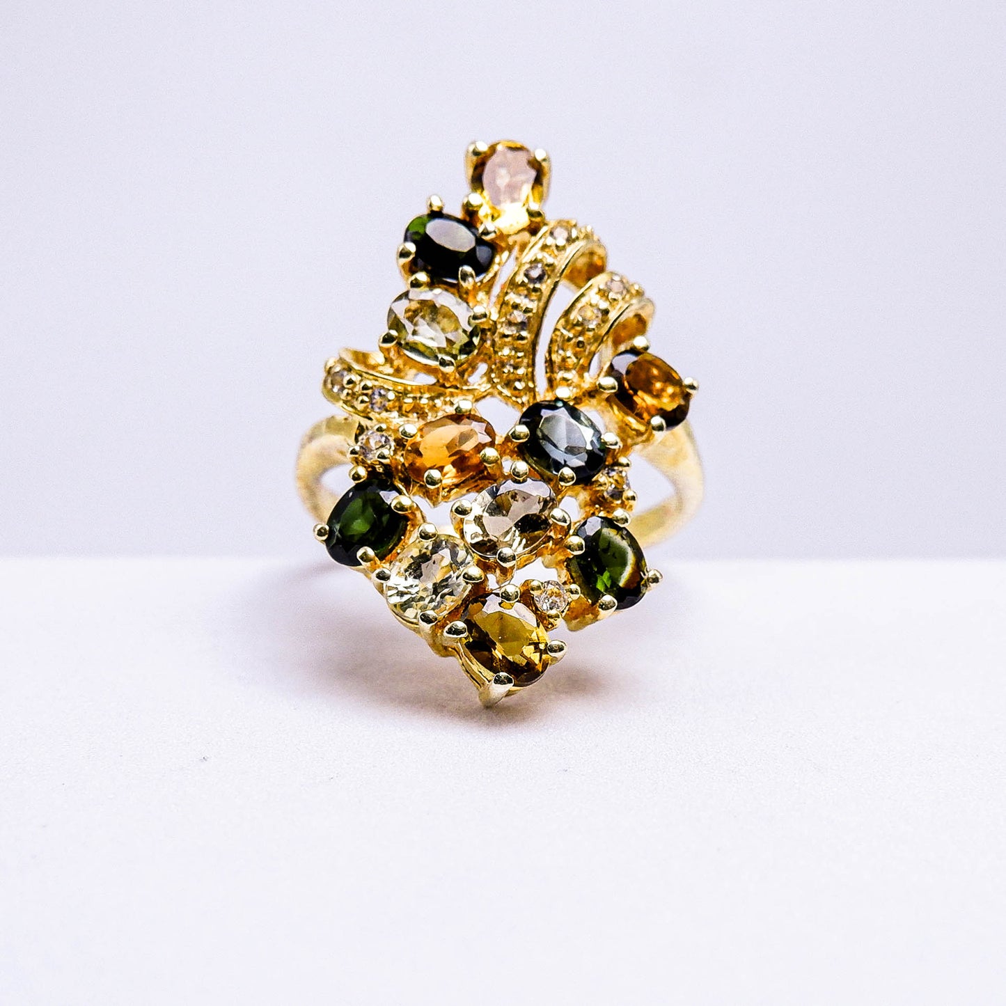 แหวนเงินแท้ 925 ฝังพลอย ทัวร์มาลีน (Tourmaline) + ไวท์โทพาส (whitetopaz)