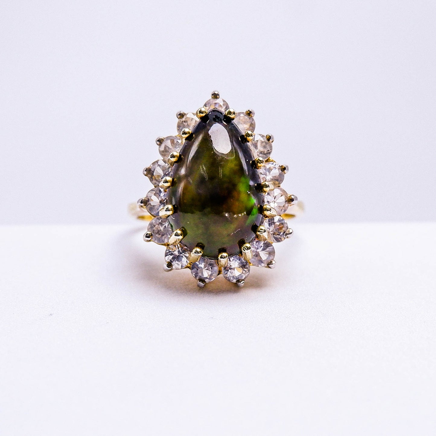 แหวนเงินแท้ 925 ฝังพลอย แบล็คโอปอล (Black Opal) + เซอร์คอน (Zircon)