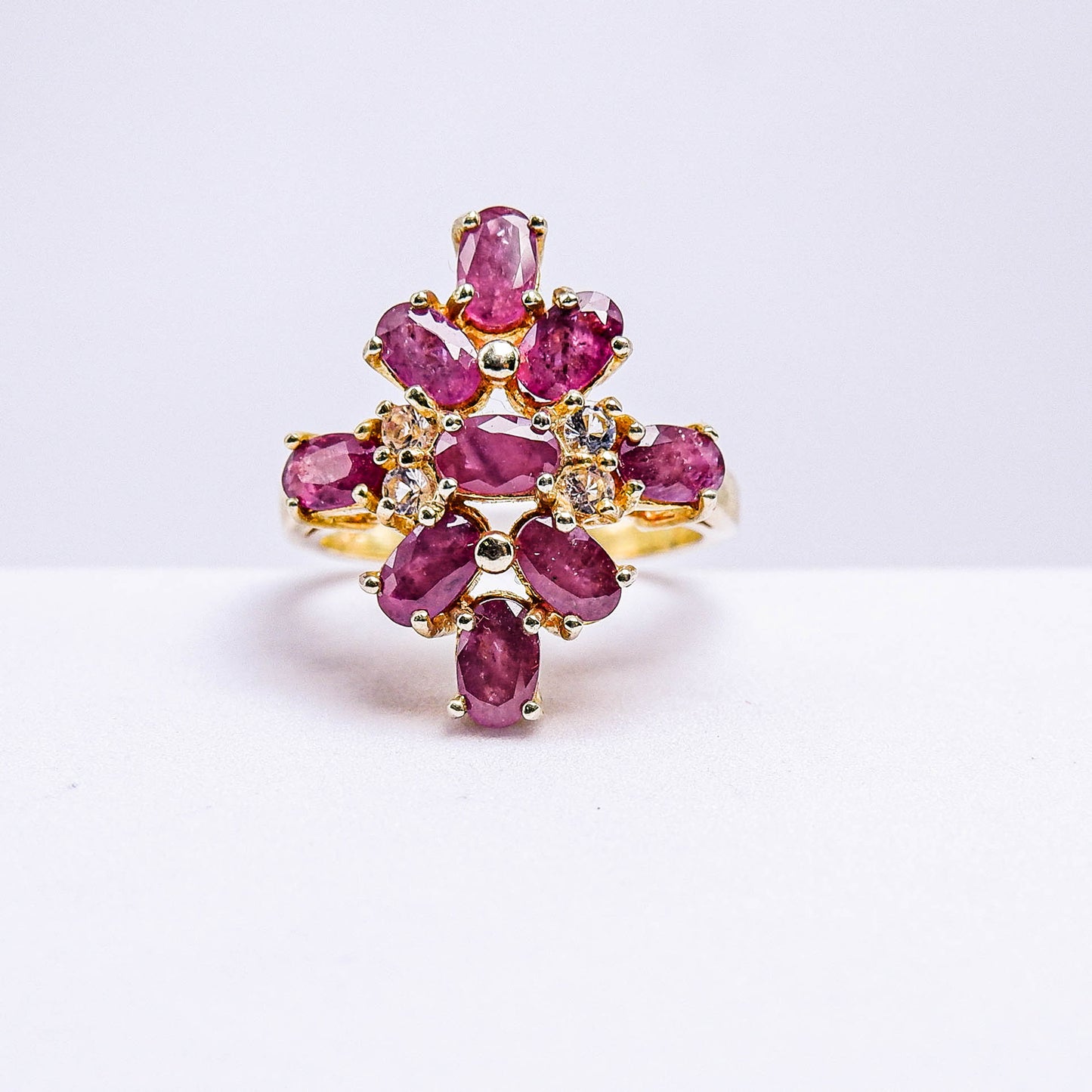 แหวนเงินแท้ 925 ฝังพลอย ทับทิม (Ruby) + ไวท์โทพาส (whitetopaz)