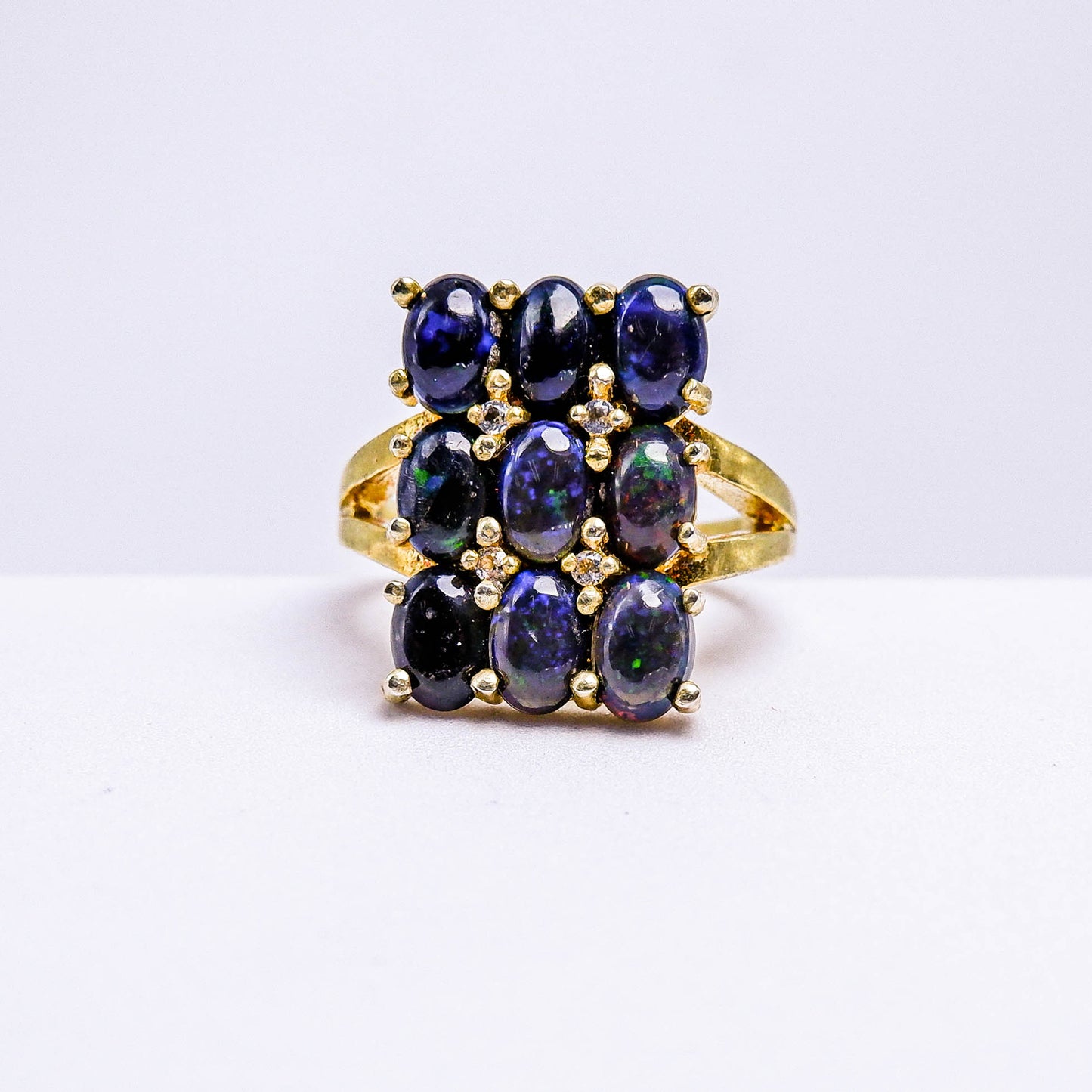 แหวนเงินแท้ 925 ฝังพลอย แบล็คโอปอล(Black Opal) + ไวท์โทพาส (whitetopaz)