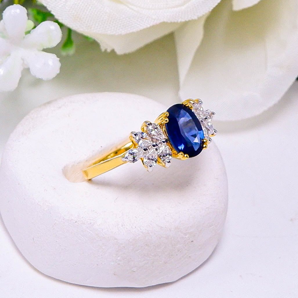 แหวนทอง9K ฝังพลอยไพลิน (Blue sappphire) + เพชร (Diamond)