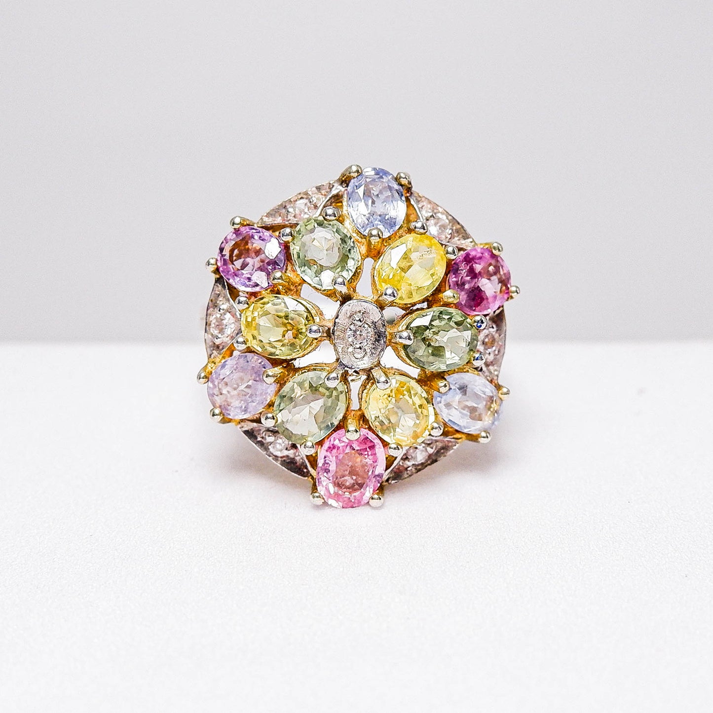 แหวนเงินแท้ 925 ฝังพลอย แฟนซีแซฟไฟร์ (Fancy Sapphire) + เซอร์คอน (Zircon)