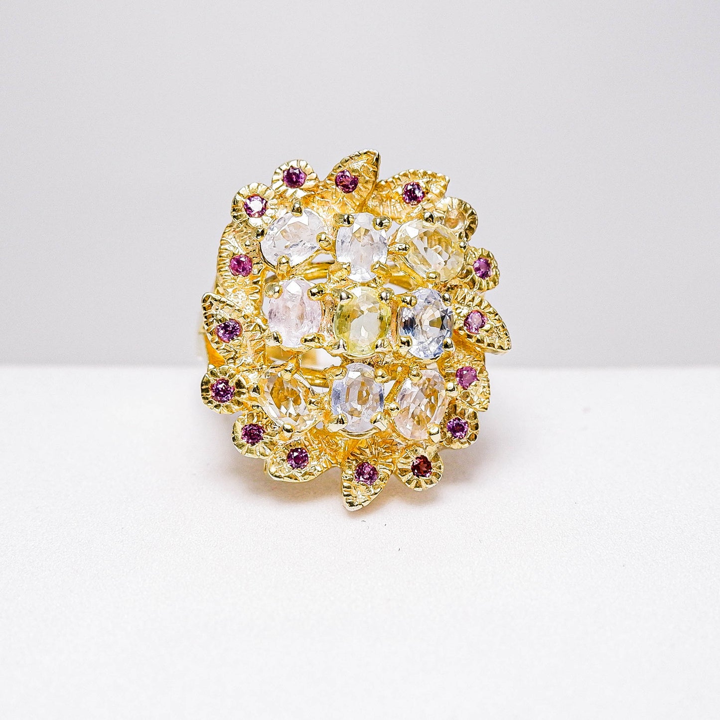 แหวนเงินแท้ 925 ฝังพลอย เแซฟไฟร์ศรีลังกา (Ceylon Sapphire) + โรโดไลท์ (Rhodolite)