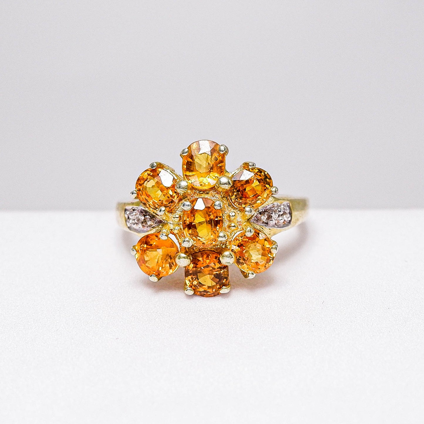 แหวนเงินแท้ 925 ฝังพลอย บุษราคัมบางกะจะ (Yellow Sapphire) + ไวท์โทพาส (whitetopaz)