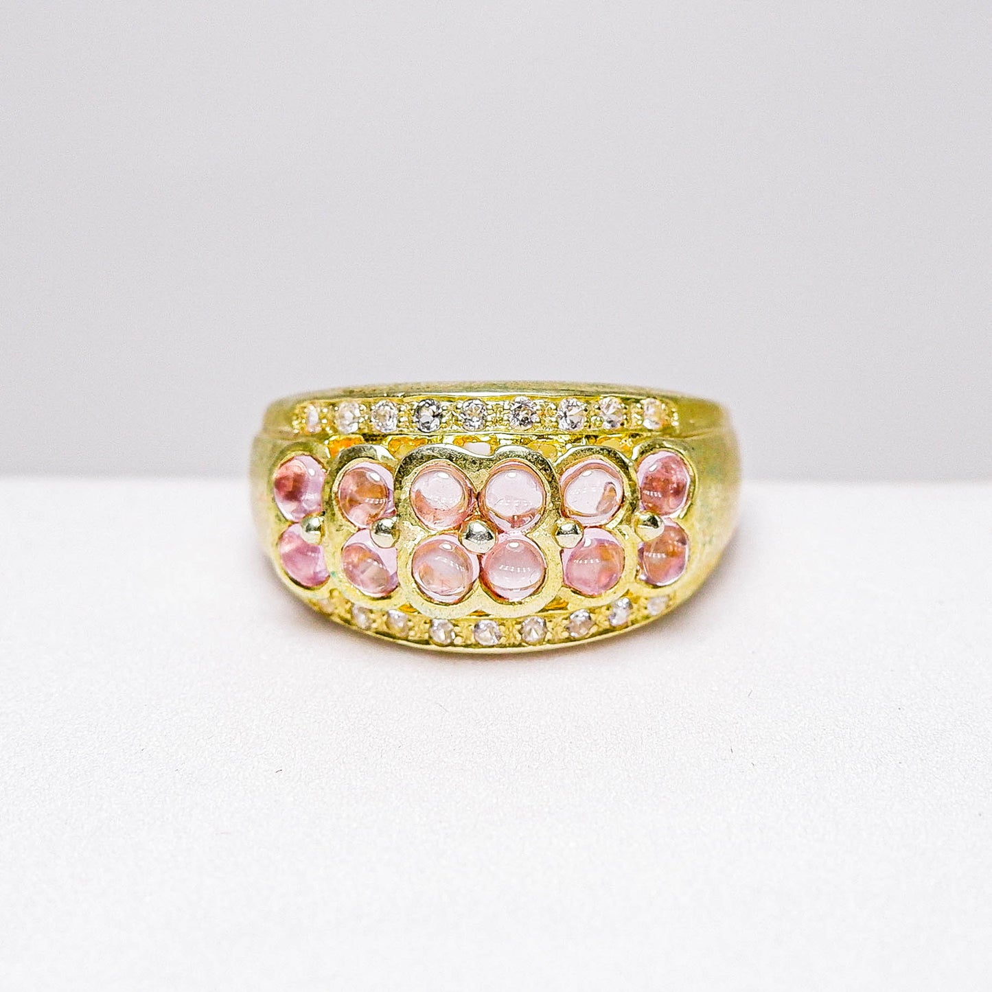 แหวนเงินแท้ 925 ฝังพลอย พิงค์แซฟไฟร์ (Pink Sapphire) + ไวท์โทพาส (whitetopaz)