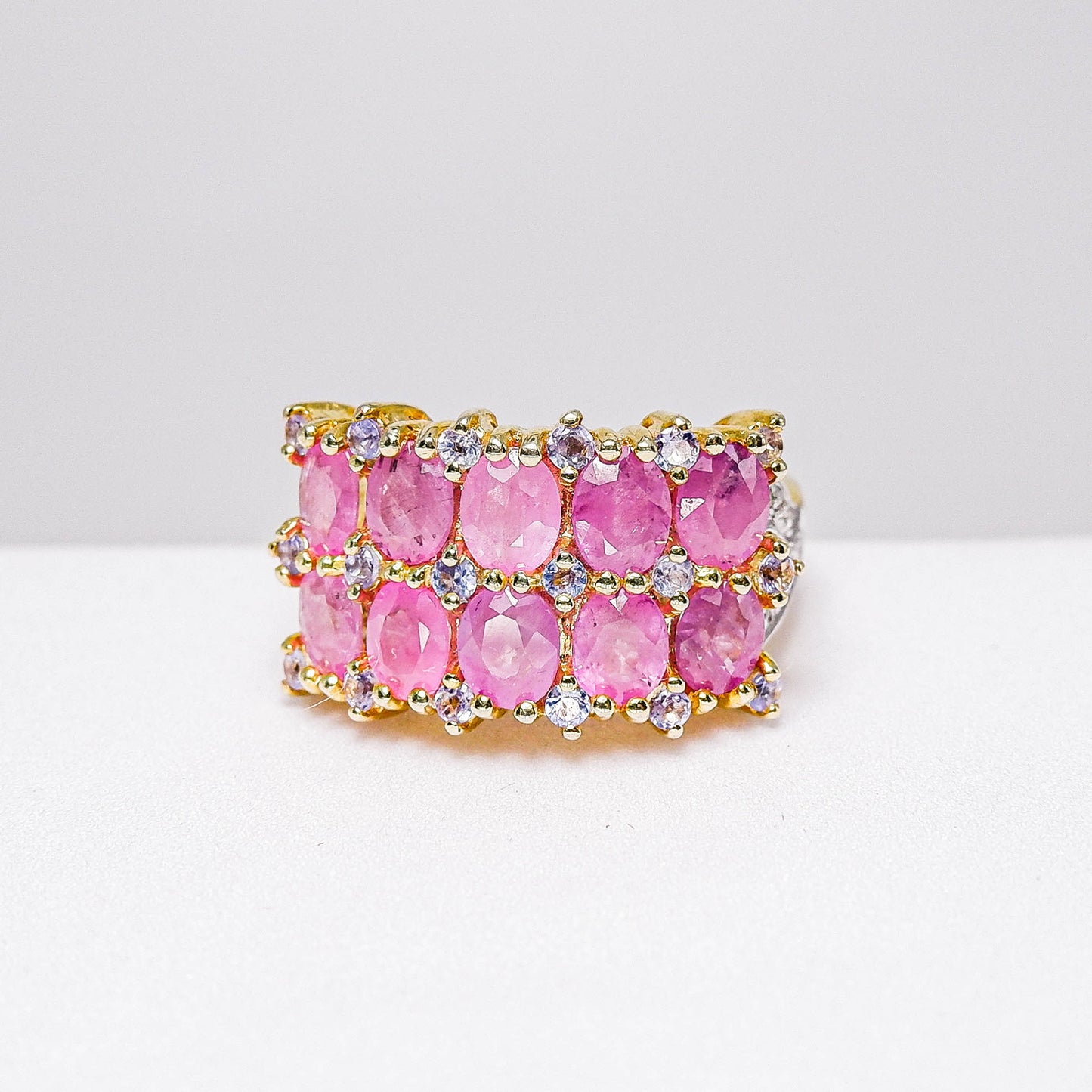 แหวนเงินแท้ 925 ฝังพลอย ทับทิมเวียดนาม (Vietnamese Ruby) + แทนซาไนท์ (Tanzanite) + ไวท์โทพาส (whitetopaz)