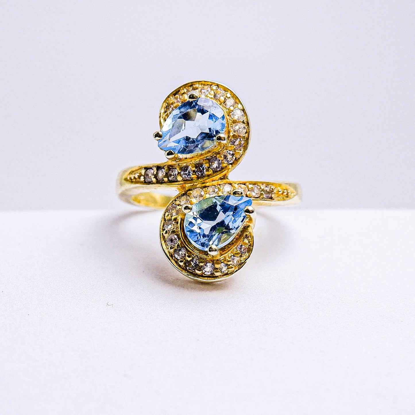 แหวนเงินแท้ 925 ฝังพลอย บลูโทพาส (Blue Topaz) + ไวท์โทพาส (whitetopaz)
