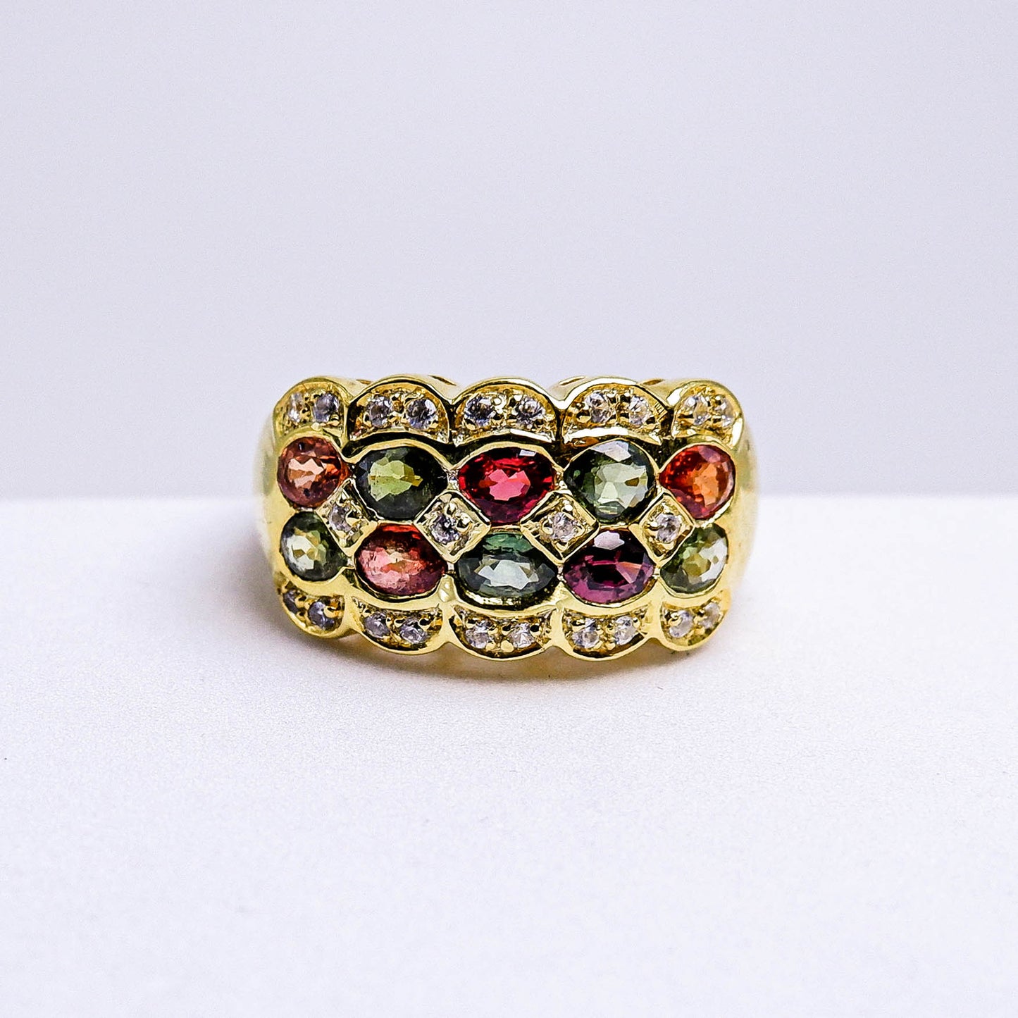 แหวนเงินแท้ 925 ฝังพลอย เขียวส่อง(green Sapphire)+เซอร์คอน(Zircon)+แซฟไฟร์แทนซาเนีย