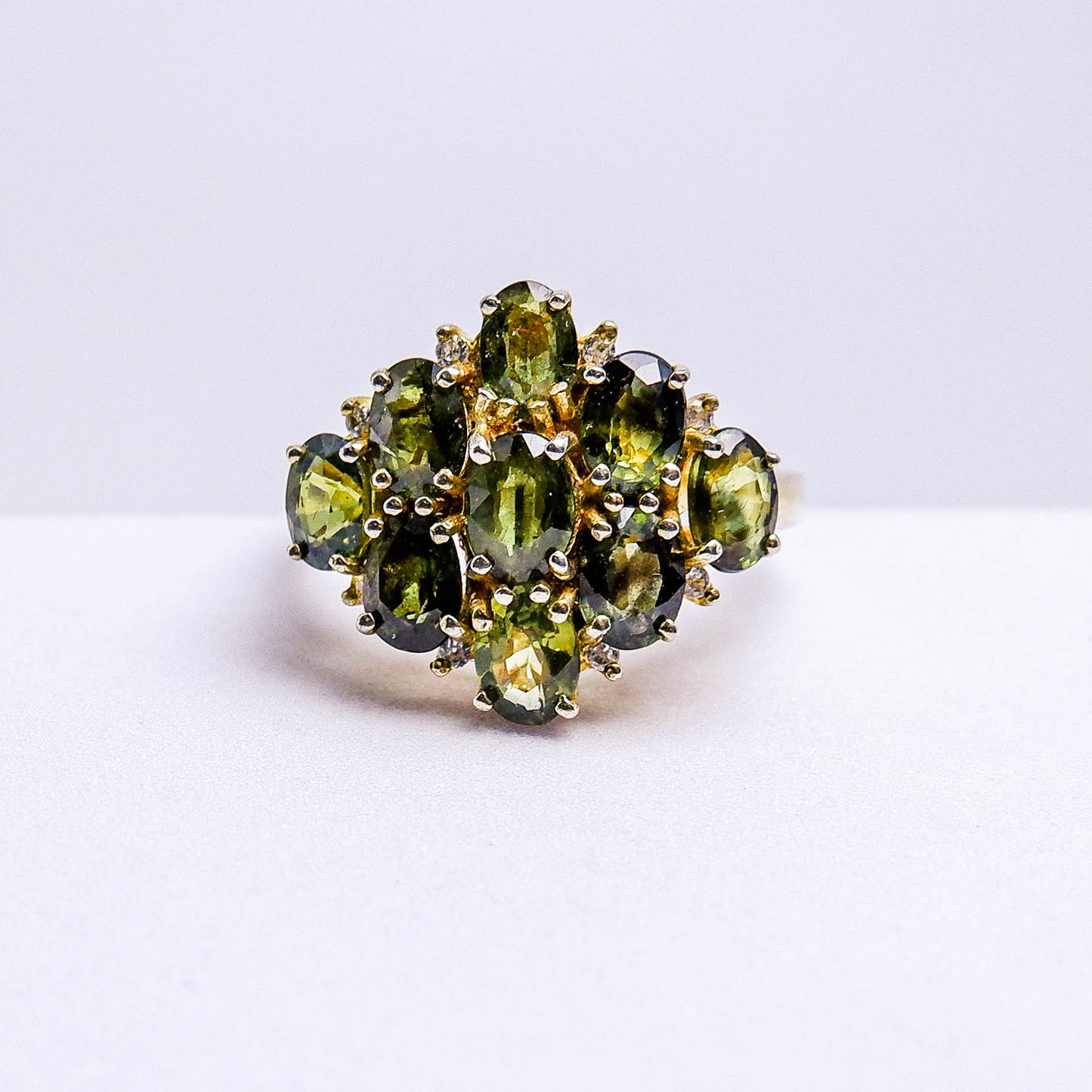 แหวนเงินแท้ 925 ฝังพลอย เขียวส่อง (green Sapphire) + ไวท์โทพาส (whitetopaz)