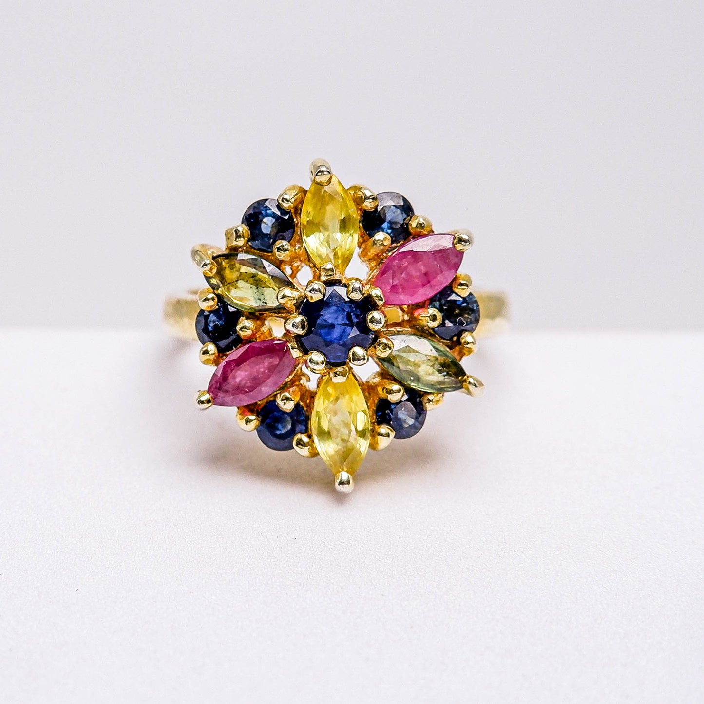 แหวนเงินแท้ 925 ฝังพลอย ทับทิมไทย(Ruby)+บุษราคัม(Yellow Sapphire)+เขียวส่อง(greensapphire)+ไพลิน(Blue Sapphire)
