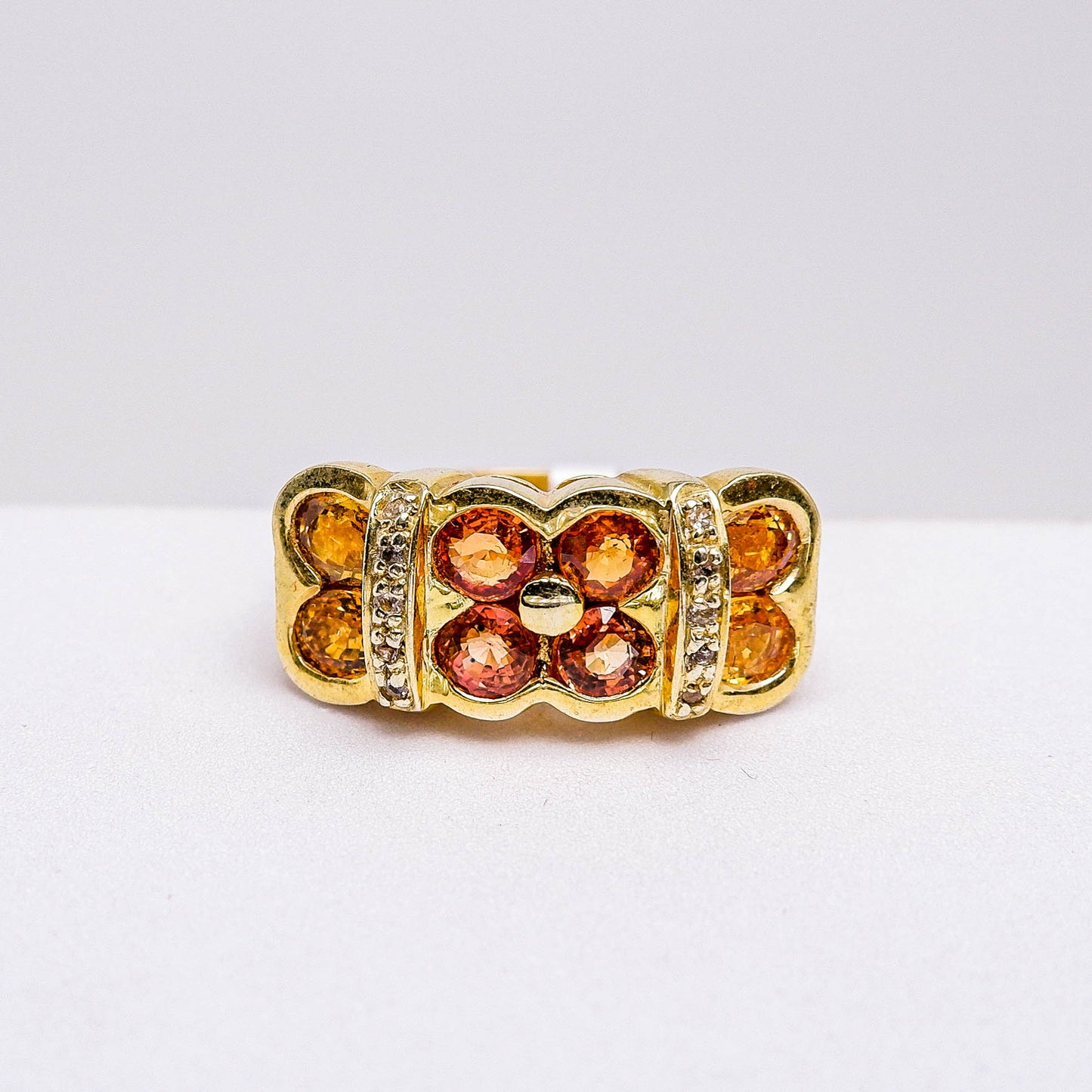 แหวนเงินแท้ 925 ฝังพลอย บุษราคัมบางกะจะ (Yellow Sapphire) + ไวท์โทพาส (whitetopaz)