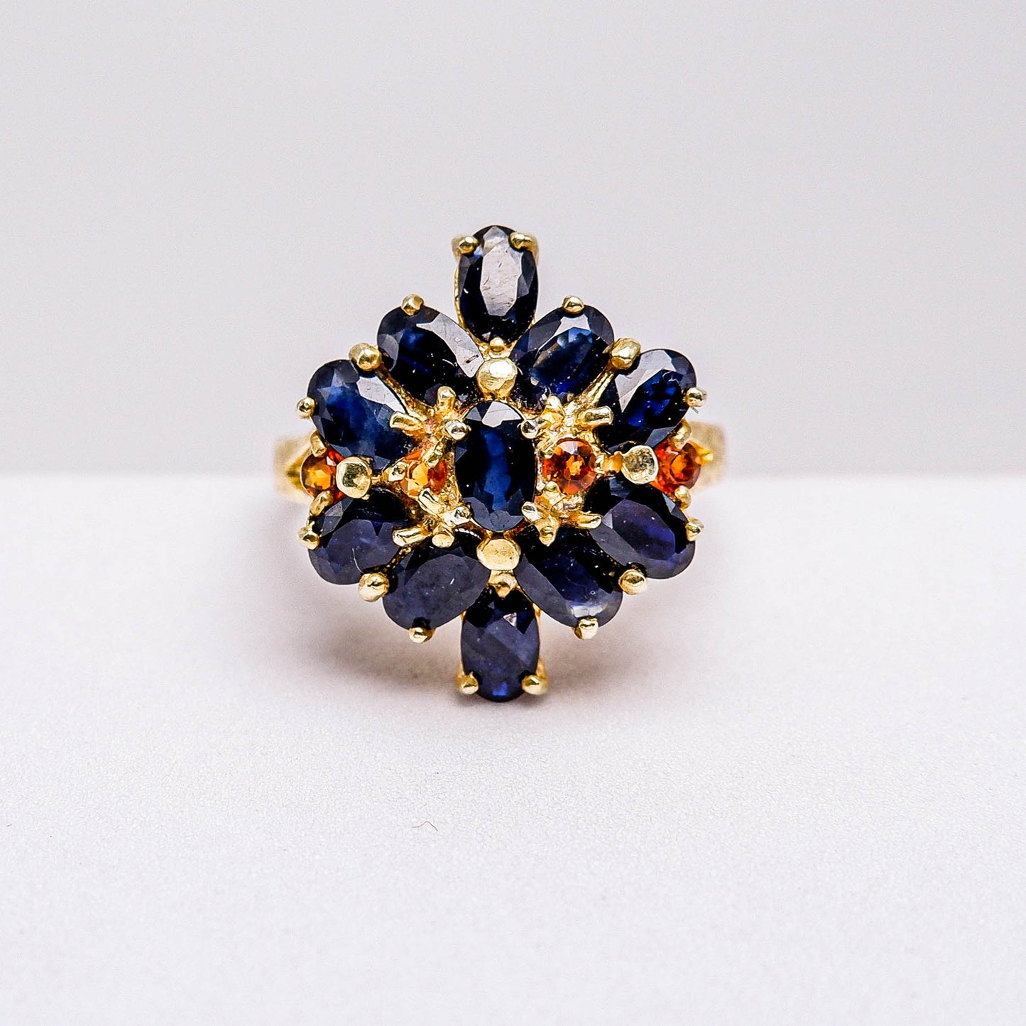 แหวนเงินแท้ 925 ฝังพลอย ไพลิน (Blue Sapphire) + ซิทริน (Citrine)