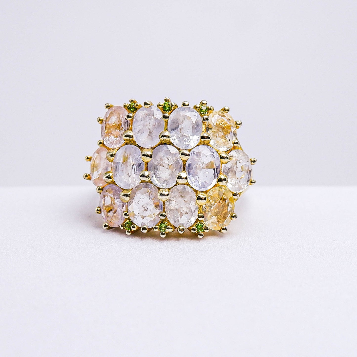 แหวนเงินแท้ 925 ฝังพลอย แซฟไฟร์ศรีลังกา (Ceylon Sapphire) + กรีนโครมไดออฟไซต์ (Green Chrome Diopside)