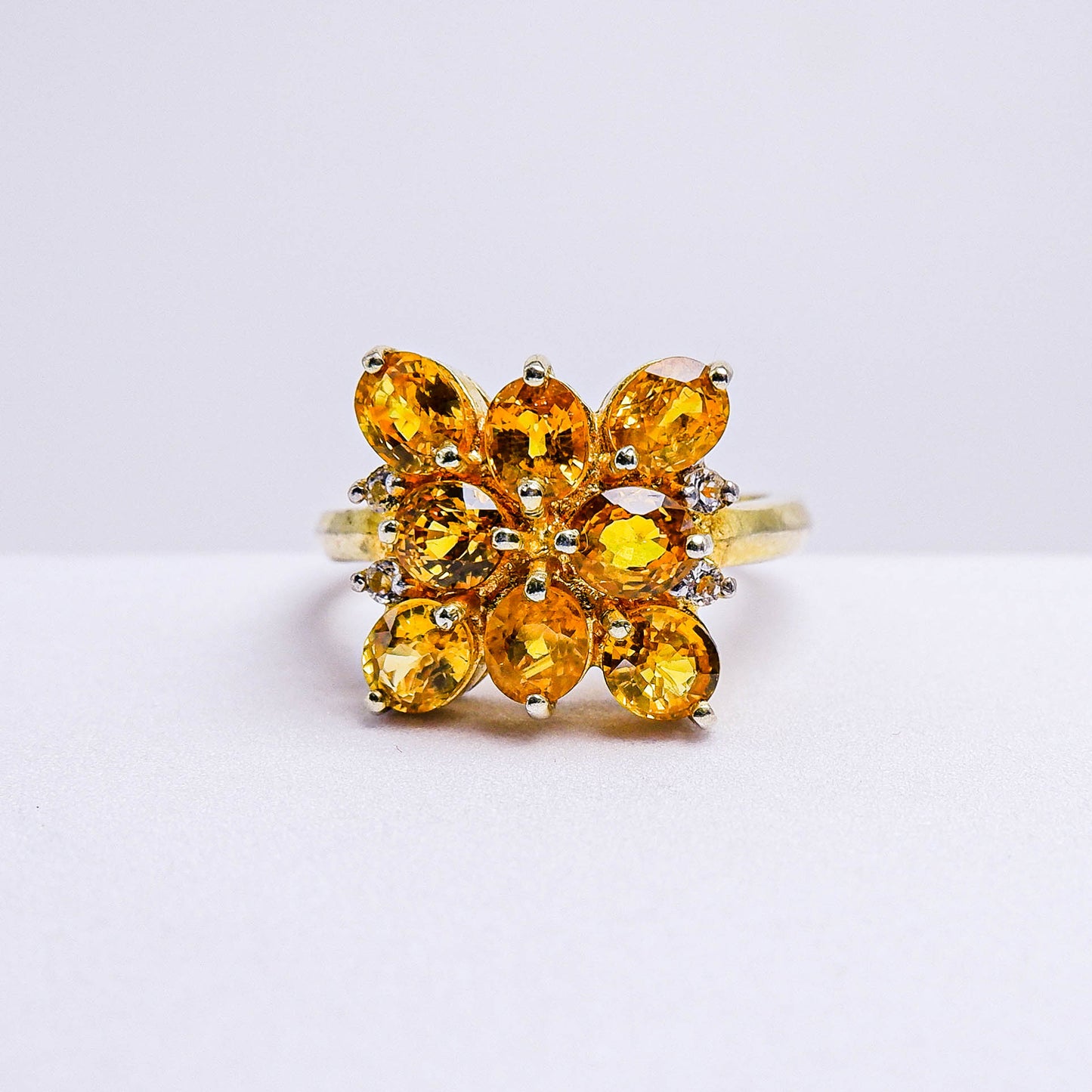 แหวนเงินแท้ 925 ฝังพลอย บุษราคัมบางกะจะ (Yellow Sapphire) + ไวท์โทพาส (whitetopaz)