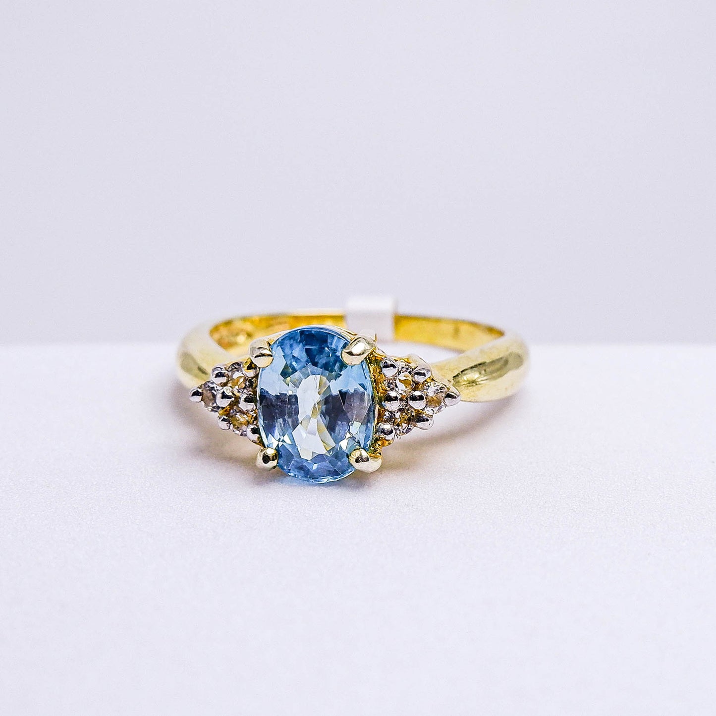 แหวนเงินแท้ 925 ฝังพลอย เพทายฟ้า (Blue Zircon) + ไวท์โทพาส (whitetopaz)