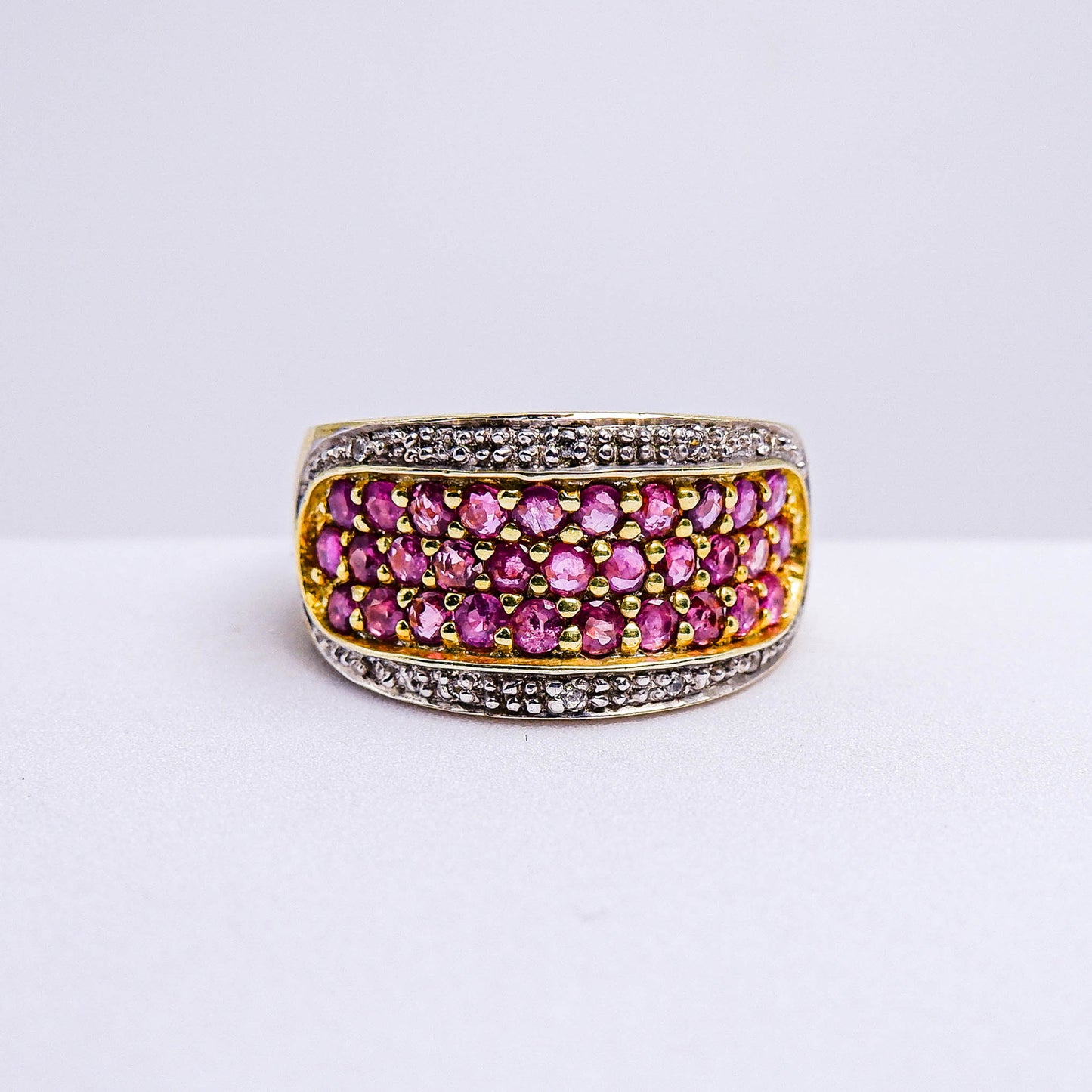 แหวนเงินแท้ 925 ฝังพลอย ทับทิมไทย (Siam Ruby) + ไวท์โทพาส (whitetopaz)